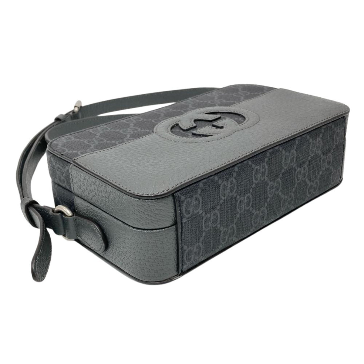 Gucci Black Gray Leather Gg Supreme Shoulder Bag (Pre-Owned)