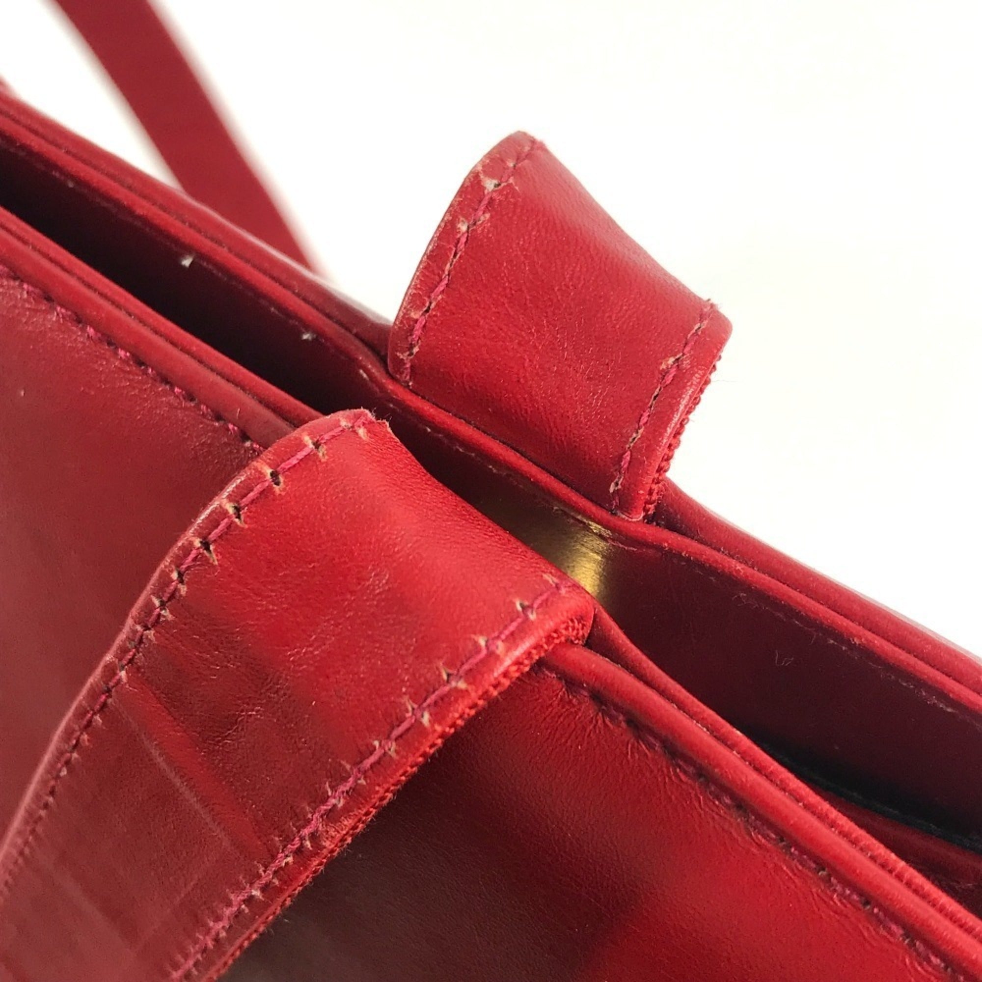 Salvatore Ferragamo Vara Red Color Leather Shoulder Bag Tote Bag (Pre-Owned)