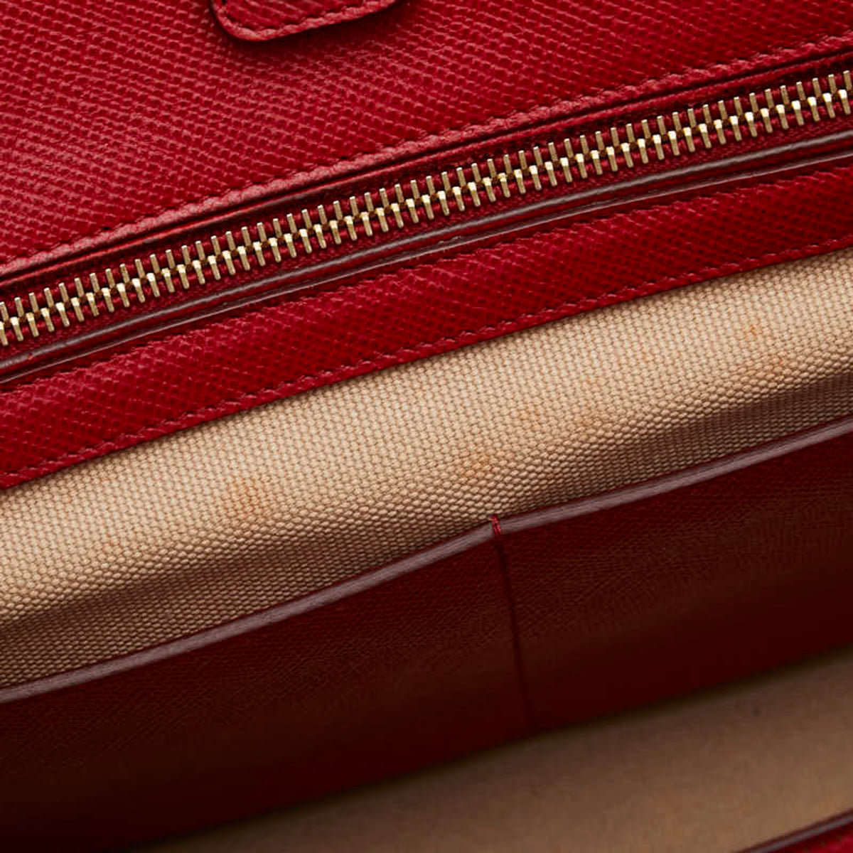 Prada Beige Red Color Canvas Leather Handbag Shoulder Bag (Pre-Owned)