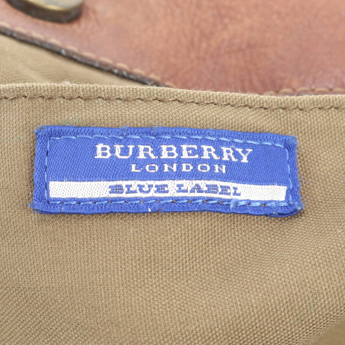 Burberry Dark Blue Leather Canvas Shoulder Bag Tote Bag (Pre-Owned)