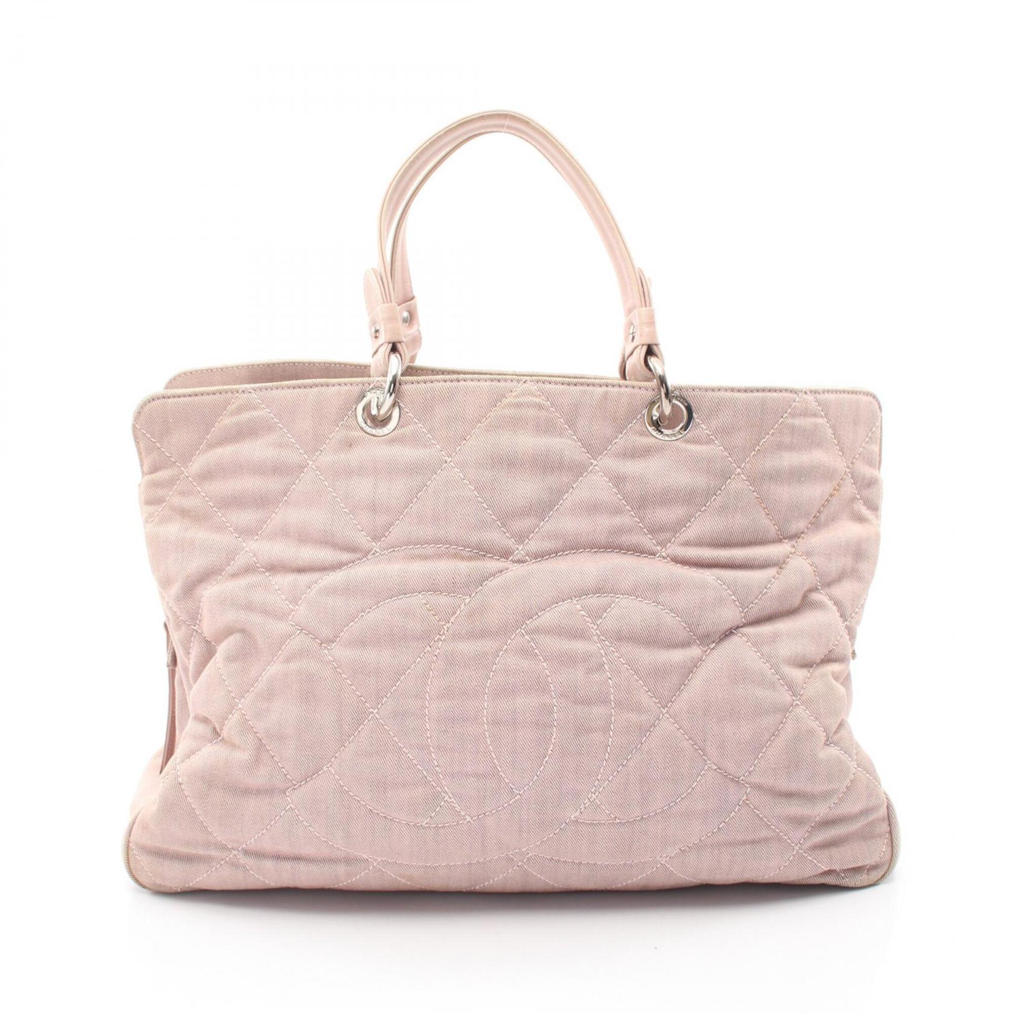 Chanel Pink Canvas Leather Handbag Tote Bag (Pre-Owned)