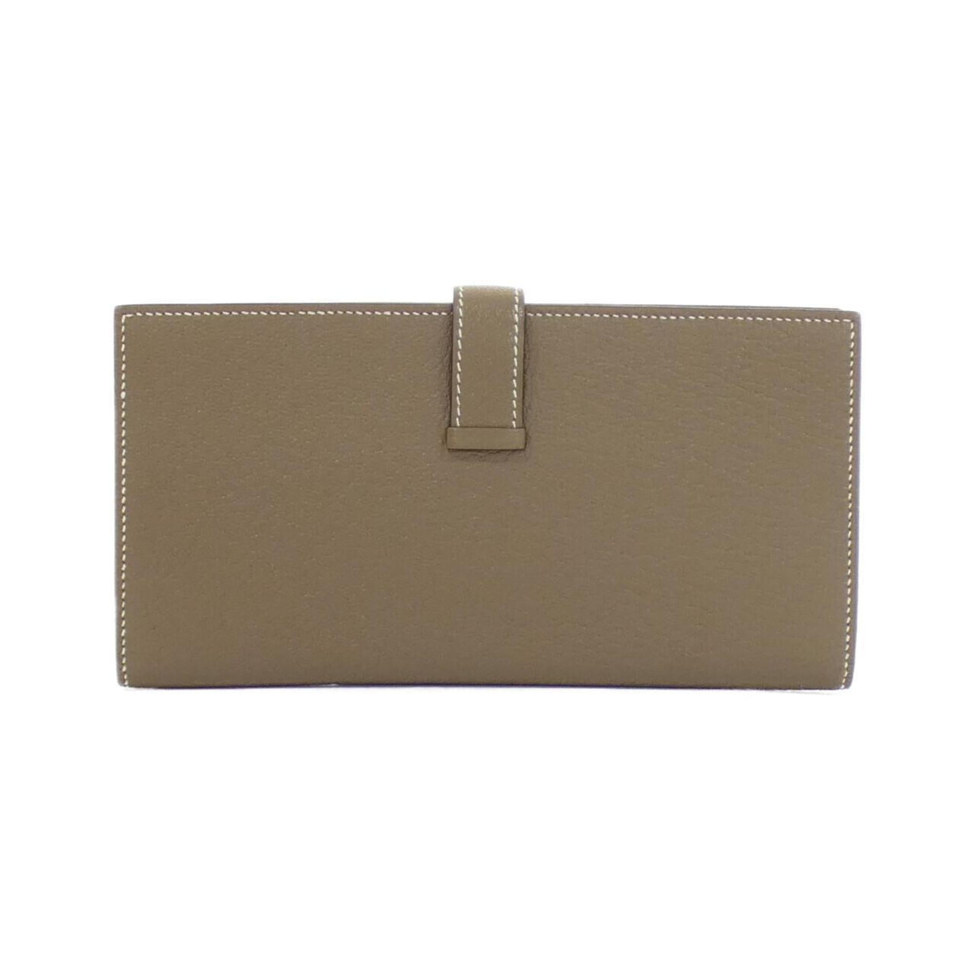Hermes Etoupe Gray Chevre Leather Long Wallet (Bi-Fold) (Pre-Owned)