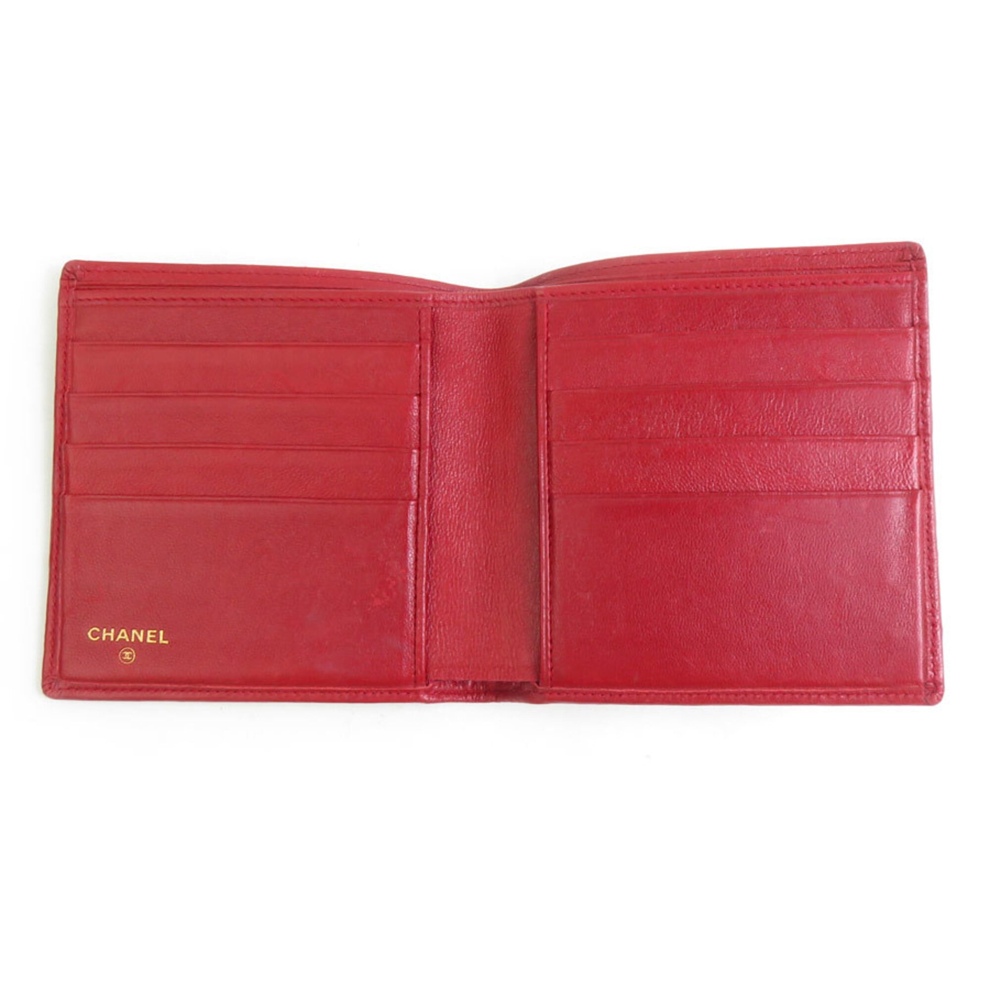 Chanel Red Color Leather Wallet (Bi-Fold) (Pre-Owned)
