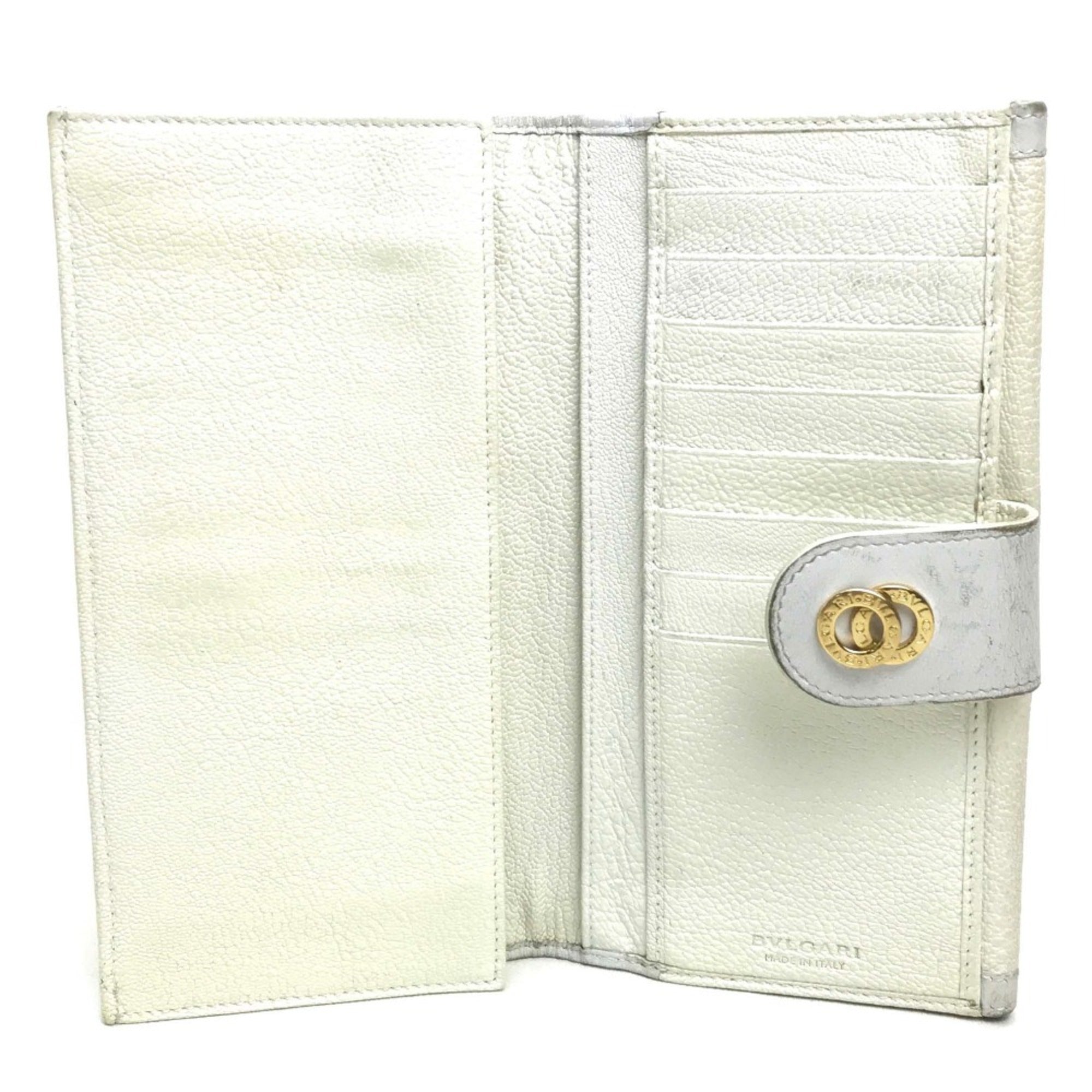 Bvlgari White Leather Long Wallet (Bi-Fold) (Pre-Owned)