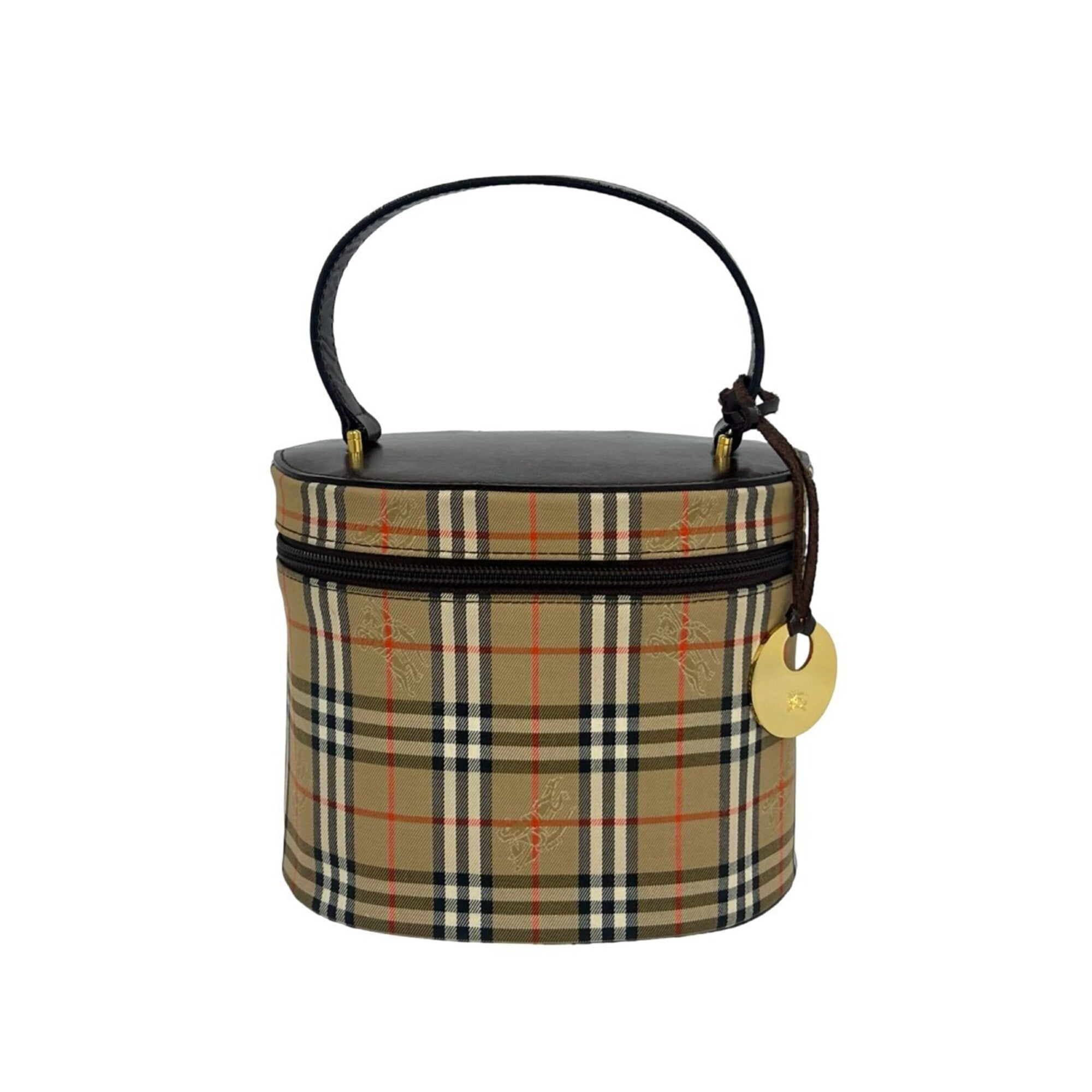 Burberry Beige Brown Leather Canvas Handbag (Pre-Owned)