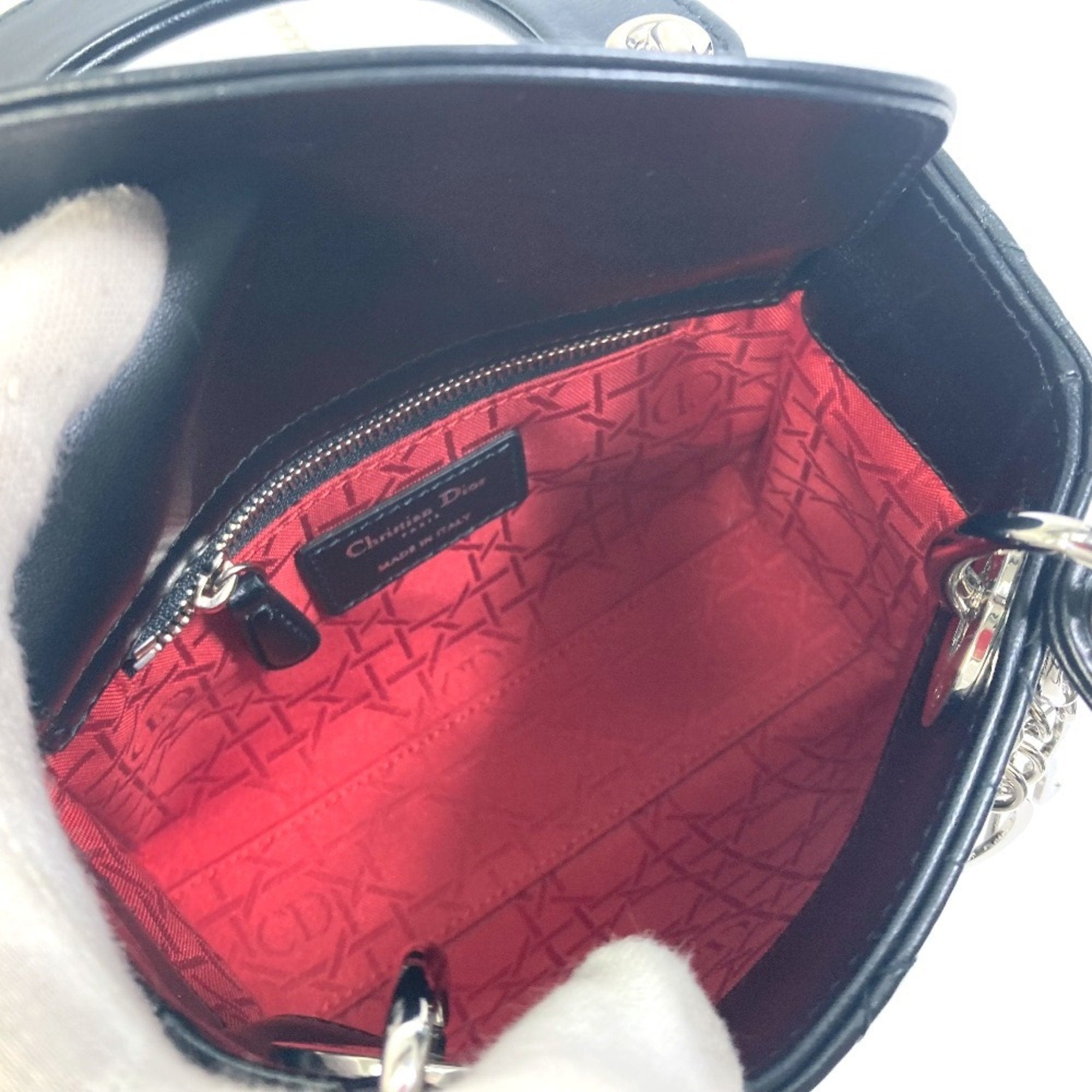 Christian Dior Lady Dior Black Leather Shoulder Bag (Pre-Owned)
