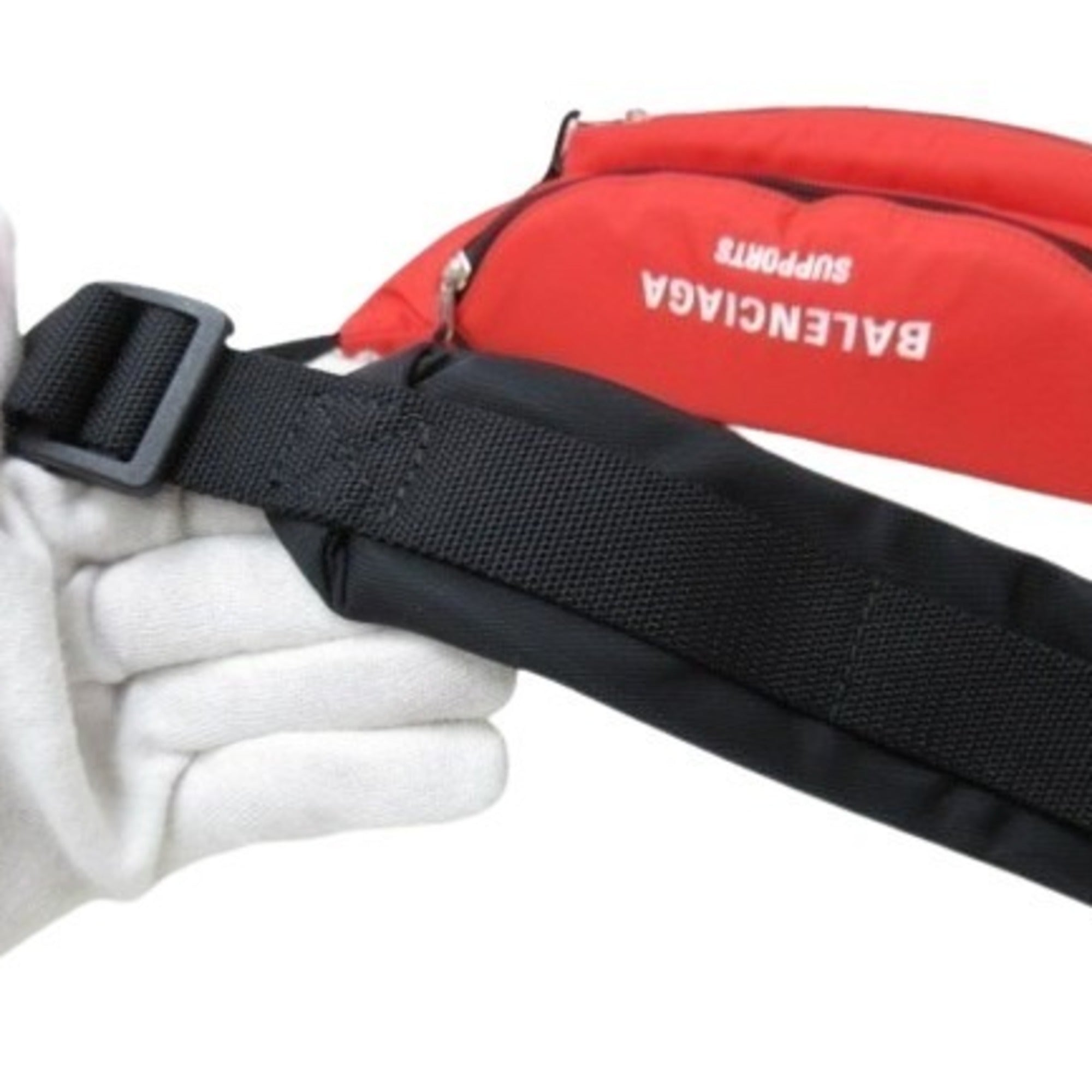Balenciaga Black Red Color Nylon Fanny Pack Sling Bag (Pre-Owned)