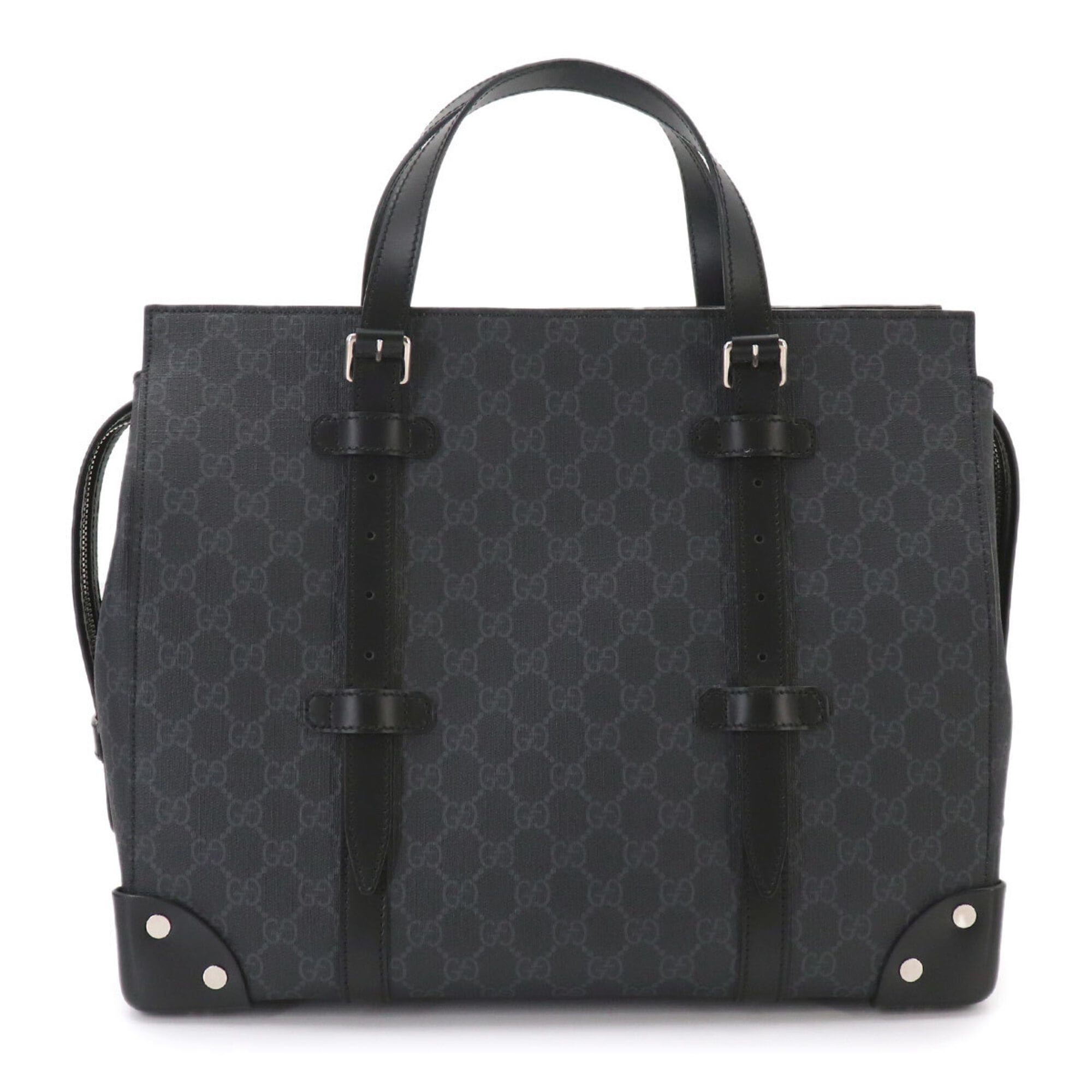 Gucci Black Gray Gg Supreme Canvas Leather Handbag Tote Bag (Pre-Owned)