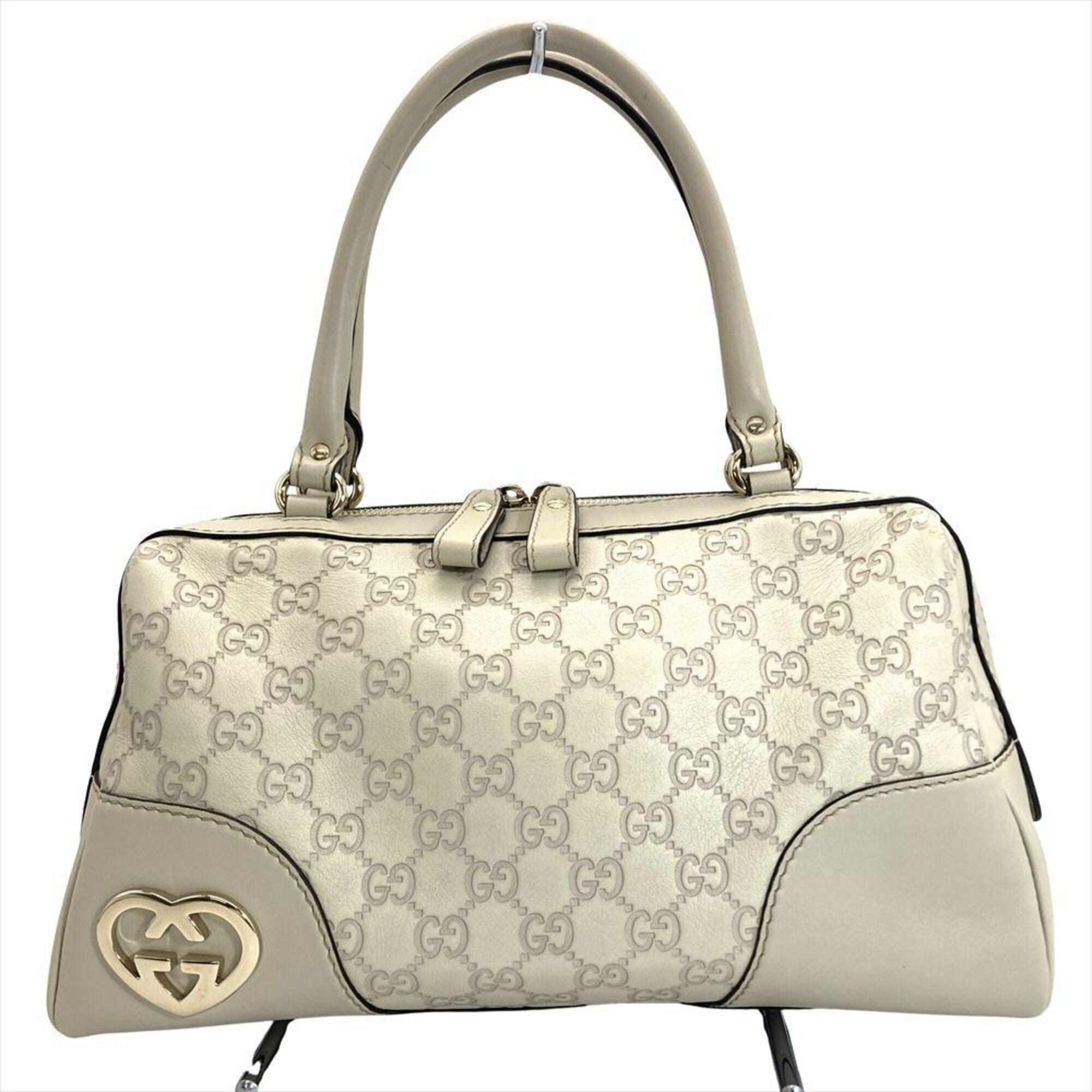 Gucci Beige Gg Leather Boston Bag Handbag (Pre-Owned)