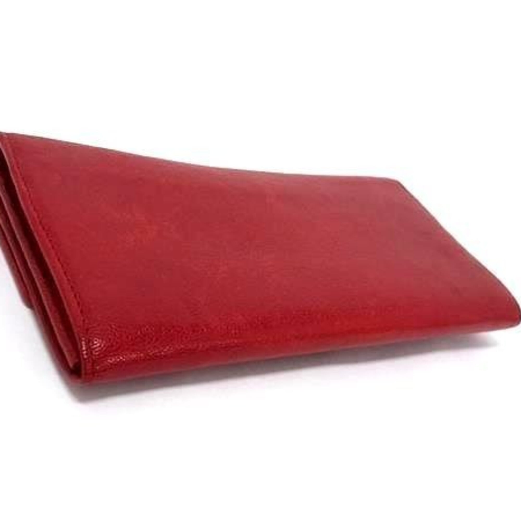 Cartier Red Color Leather Long Wallet (Bi-Fold) (Pre-Owned)