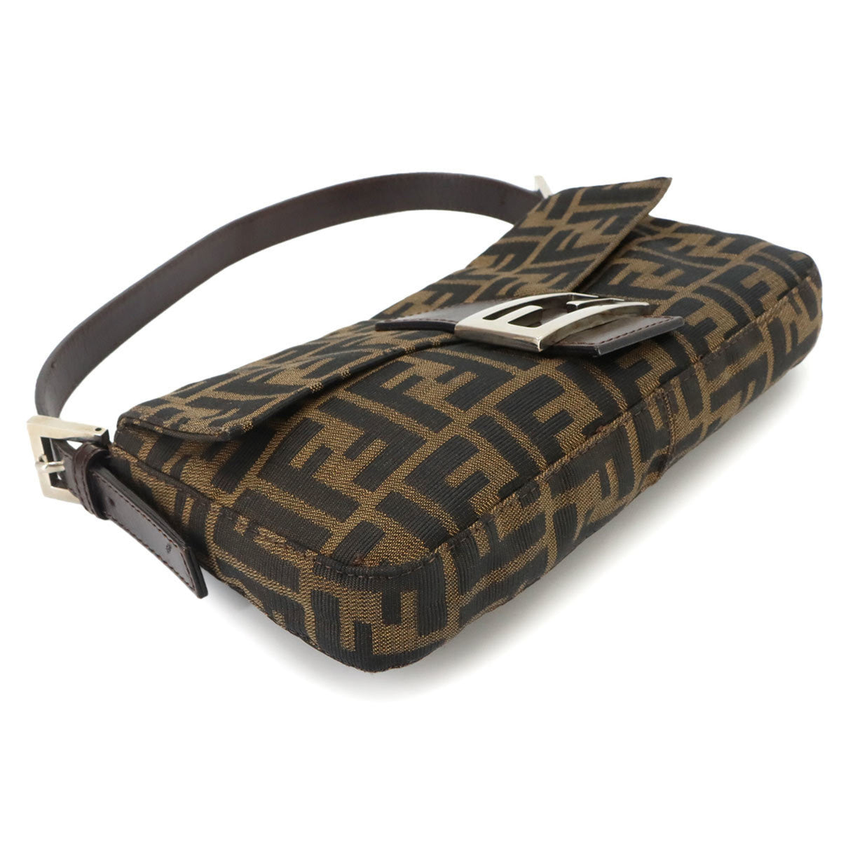 Fendi Zucca Brown Canvas Leather Baguette Bag Handbag Shoulder Bag (Pre-Owned)