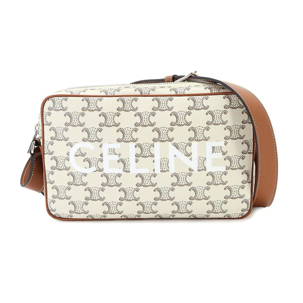 Celine Brown White Pu Leather Handbag Shoulder Bag (Pre-Owned)