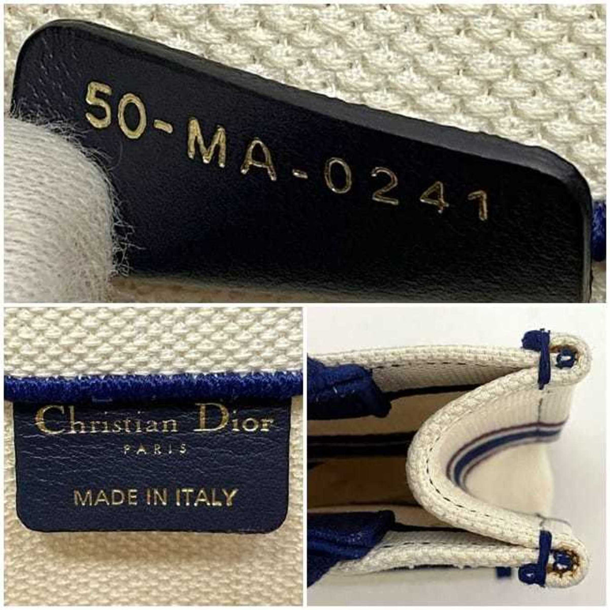 Christian Dior Navy Red Color White Canvas Handbag (Pre-Owned)