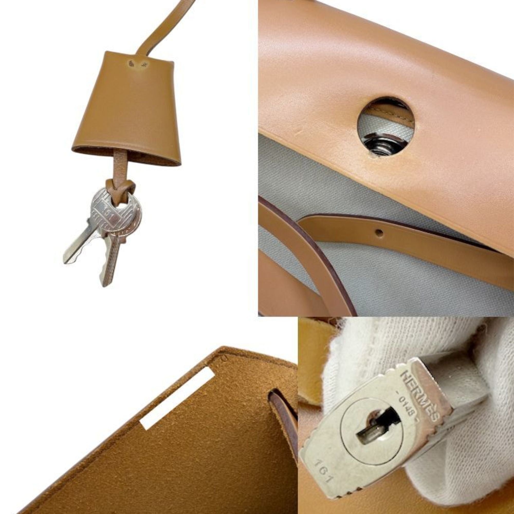Hermes Natural Toile Officier Leather Shoulder Bag (Pre-Owned)