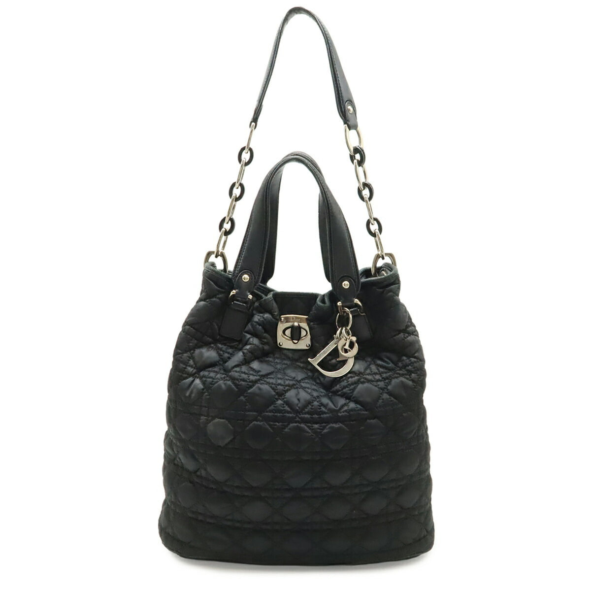 Christian Dior Black Nylon Leather Shoulder Bag Tote Bag (Pre-Owned)