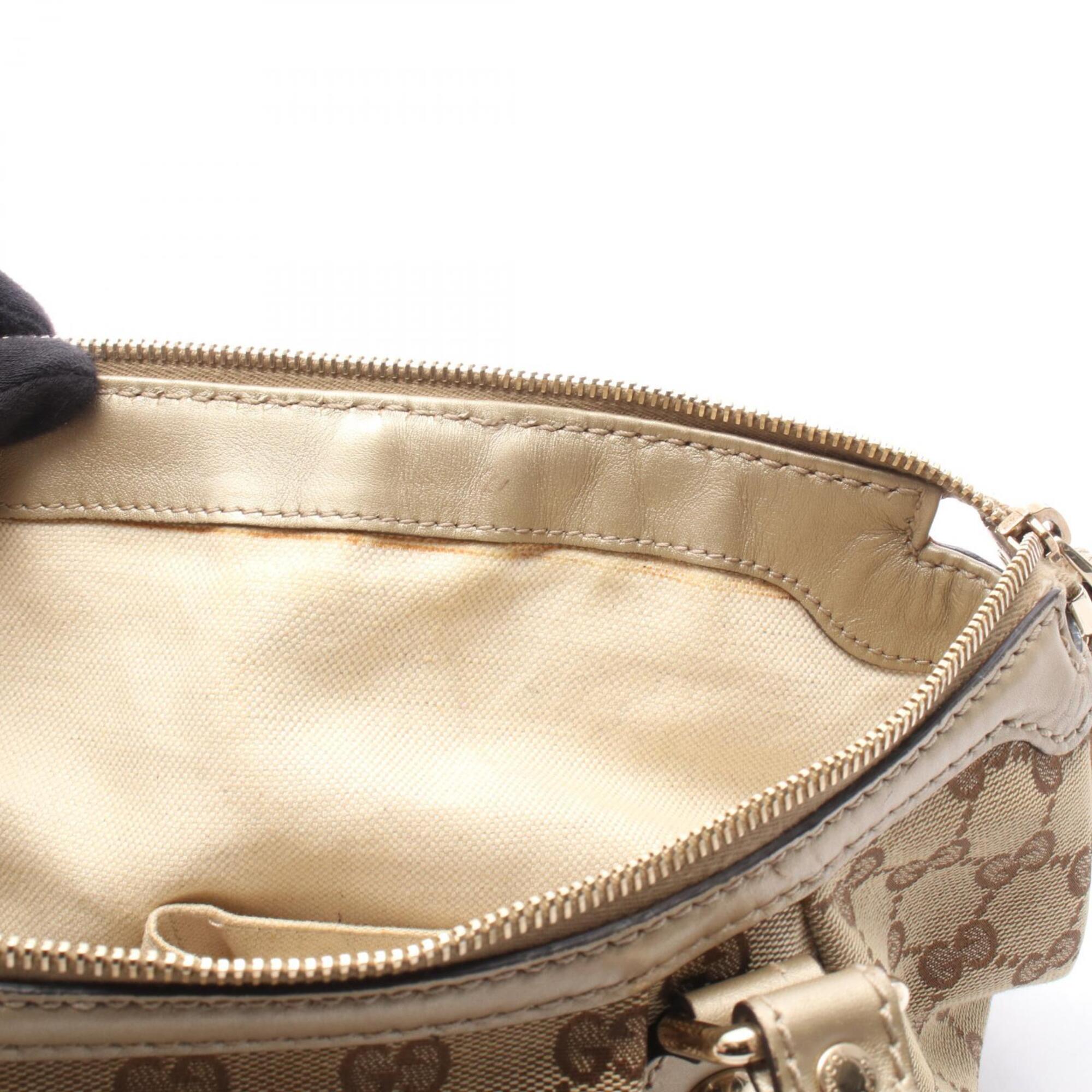 Gucci Beige Brown Gg Canvas Leather Handbag (Pre-Owned)