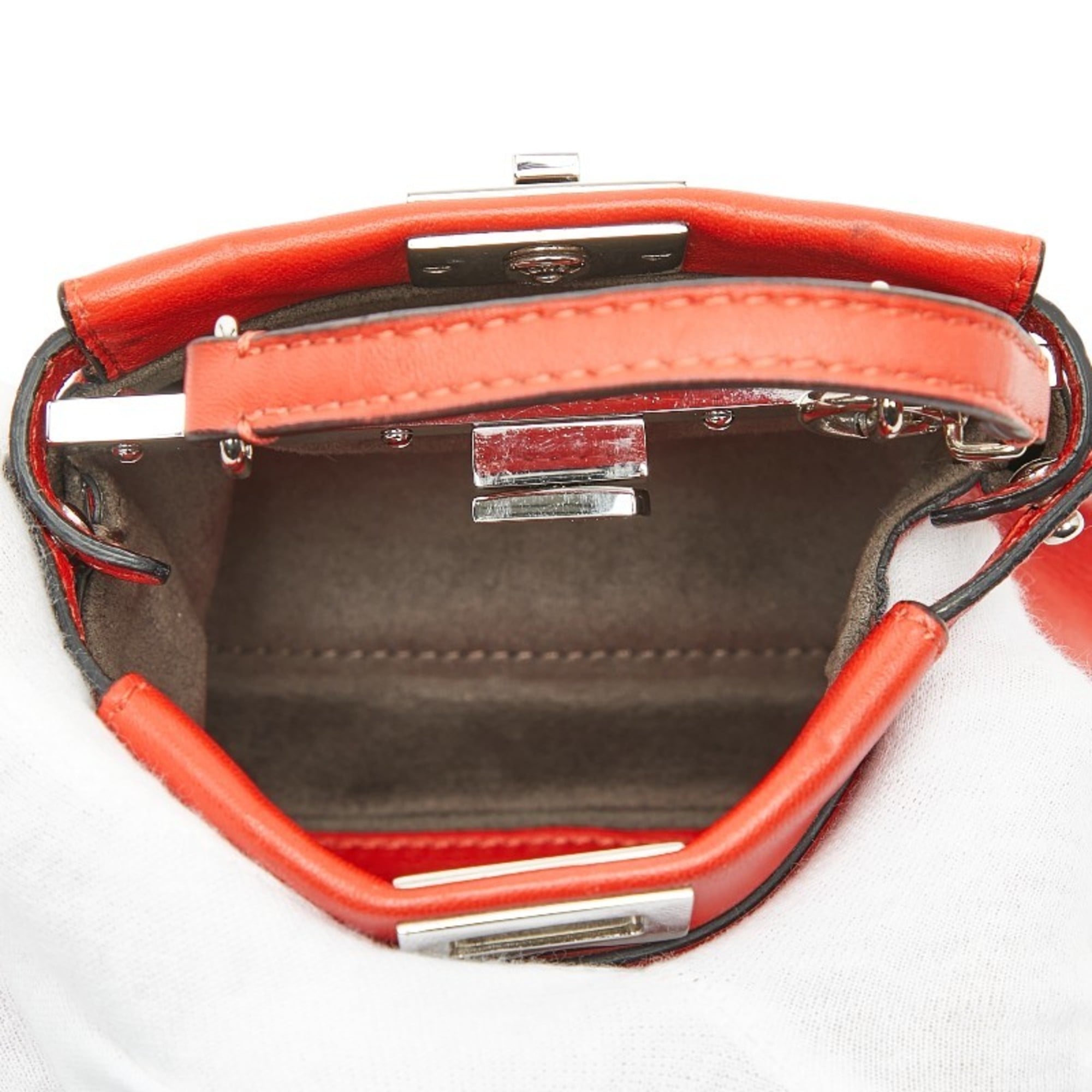 Fendi Red Color Leather Handbag Pochette Shoulder Bag (Pre-Owned)