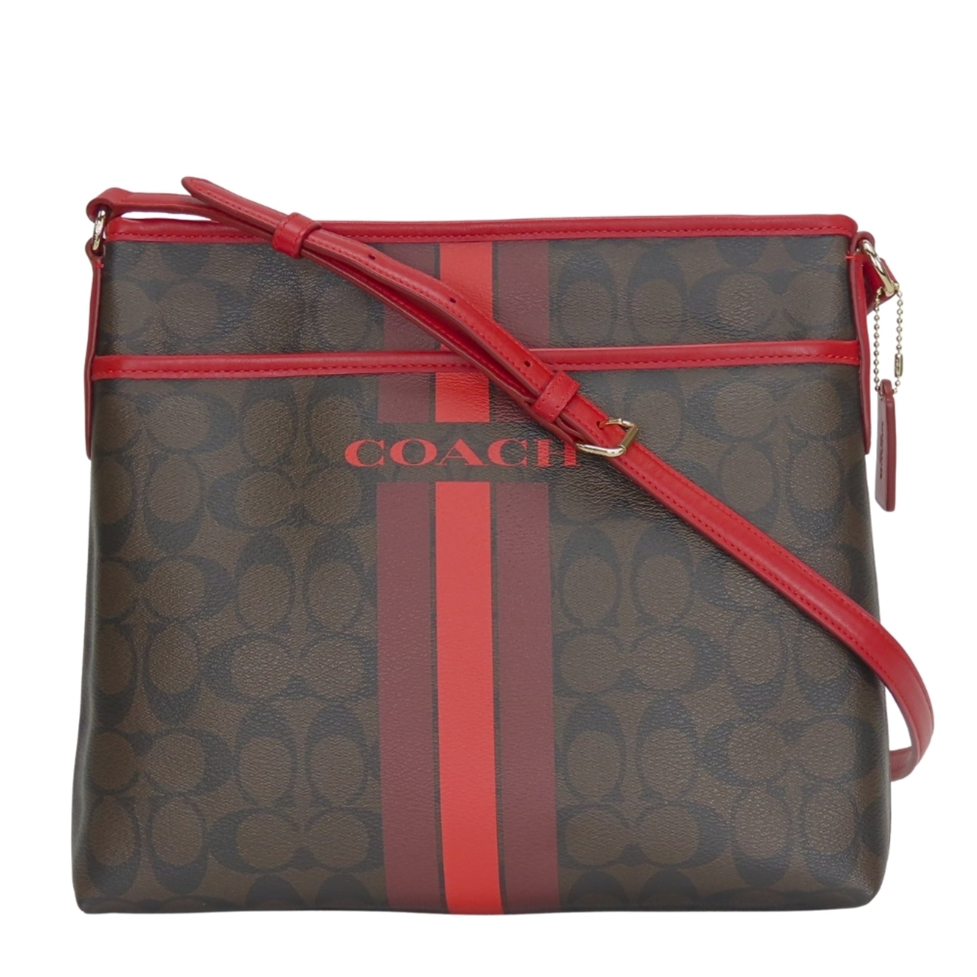 Coach Signature Dark Brown Red Color Pvc Leather Shoulder Bag (Pre-Owned)