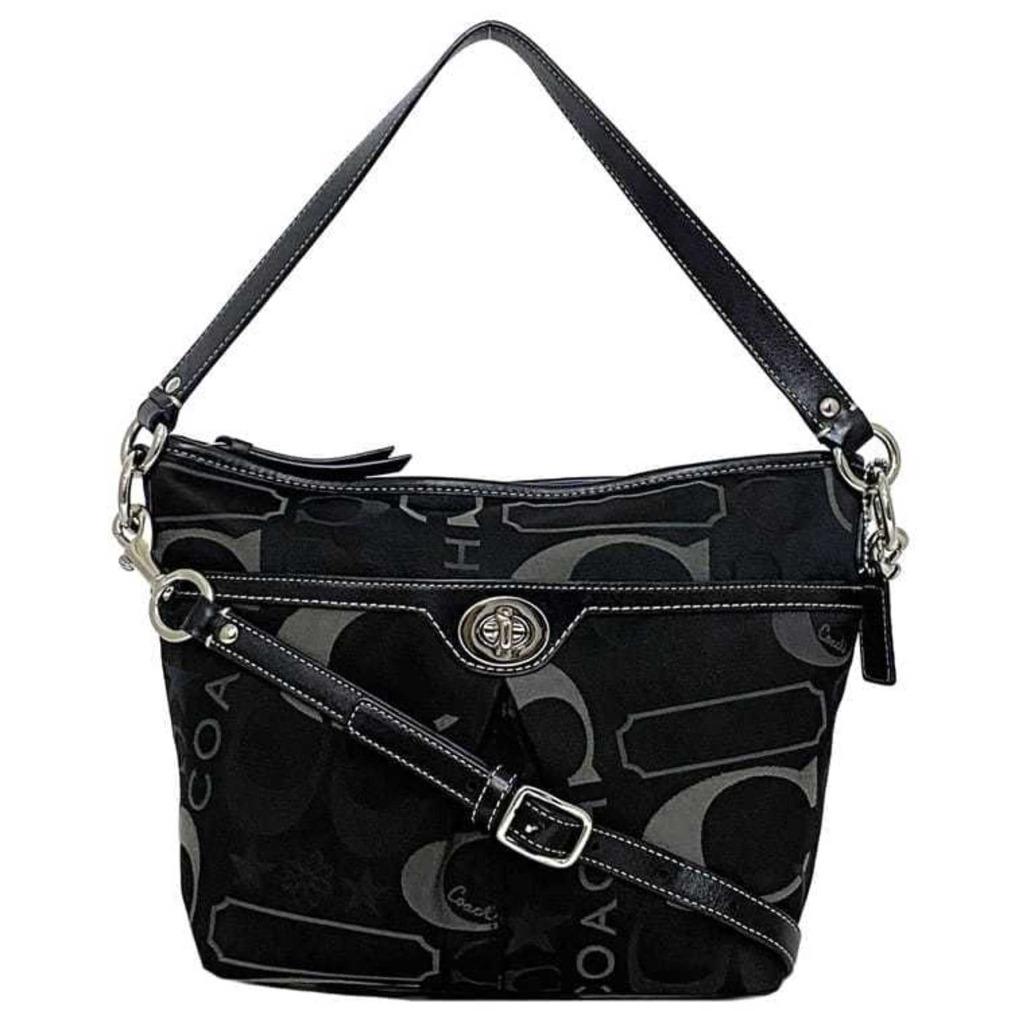 Coach Black Canvas Leather Shoulder Bag (Pre-Owned)
