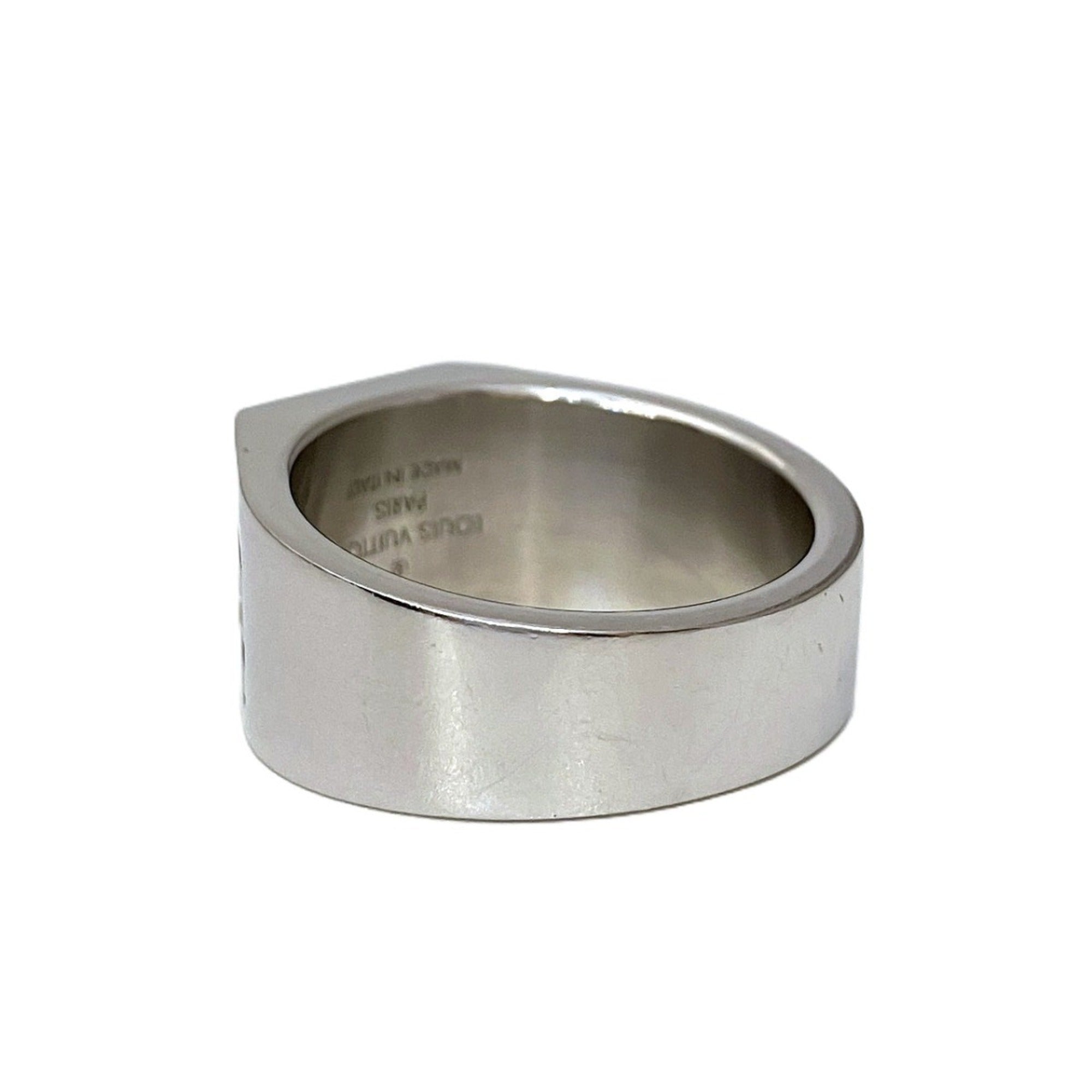Louis Vuitton Silver Black Monogram Band Ring (Pre-Owned)
