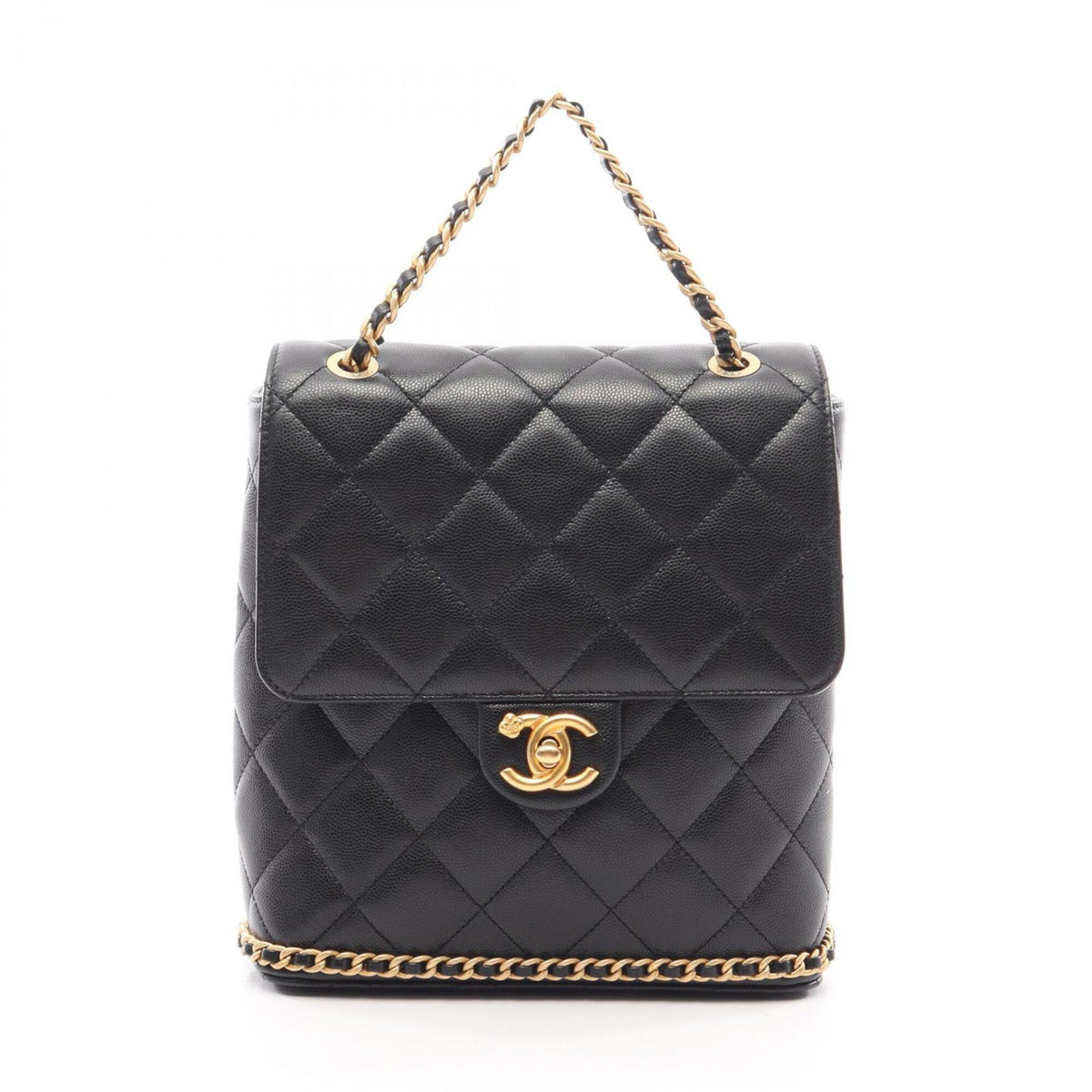Chanel Black Grained Calfskin Backpack Handbag (Pre-Owned)