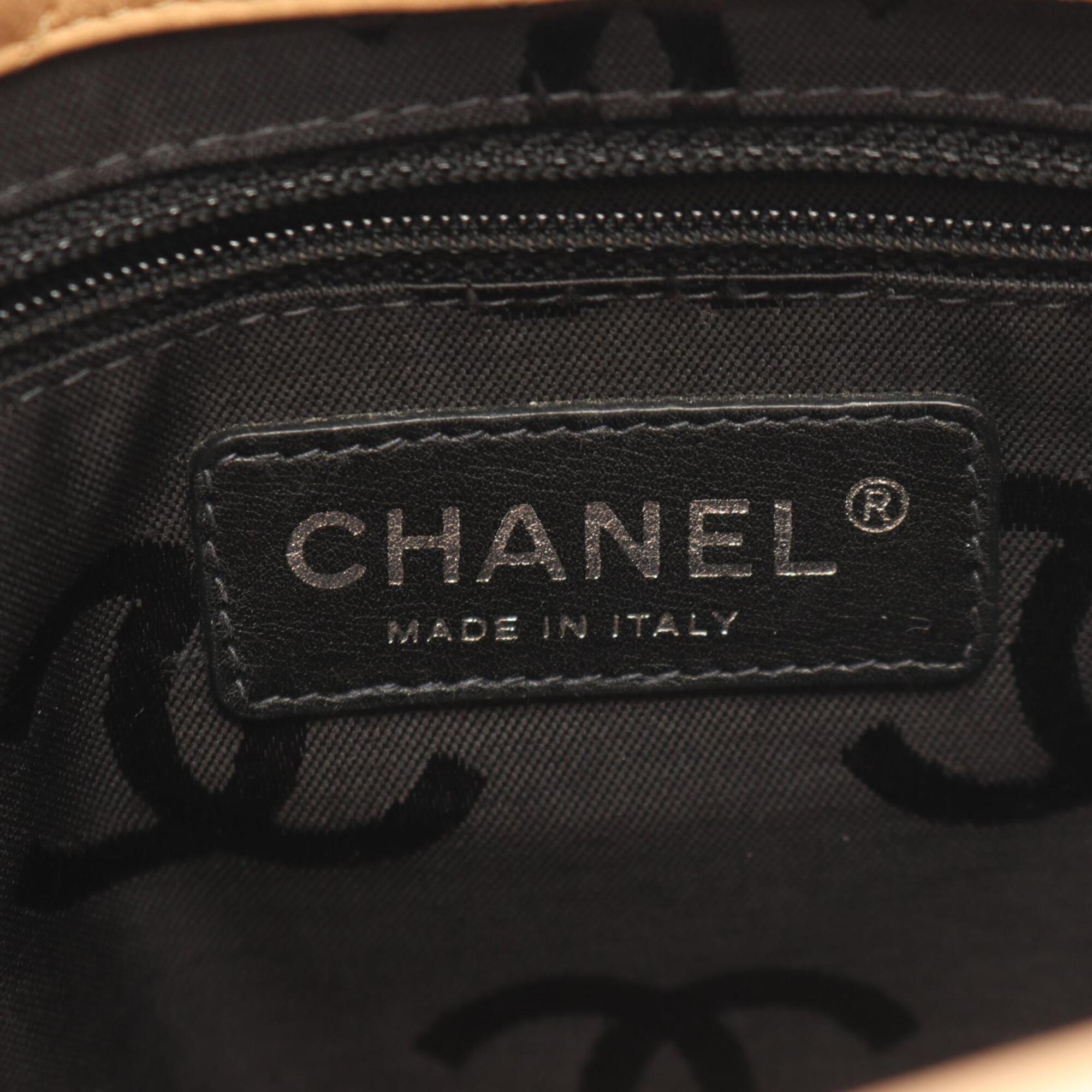 Chanel Beige Black Leather Handbag Tote Bag (Pre-Owned)