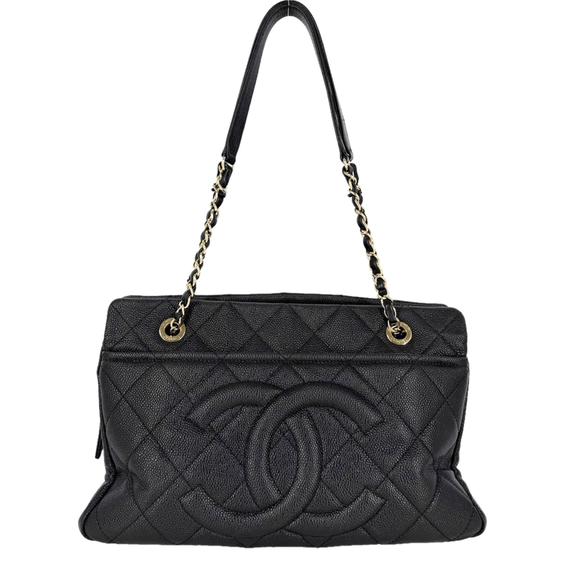Chanel Black White Grained Calfskin Handbag (Pre-Owned)