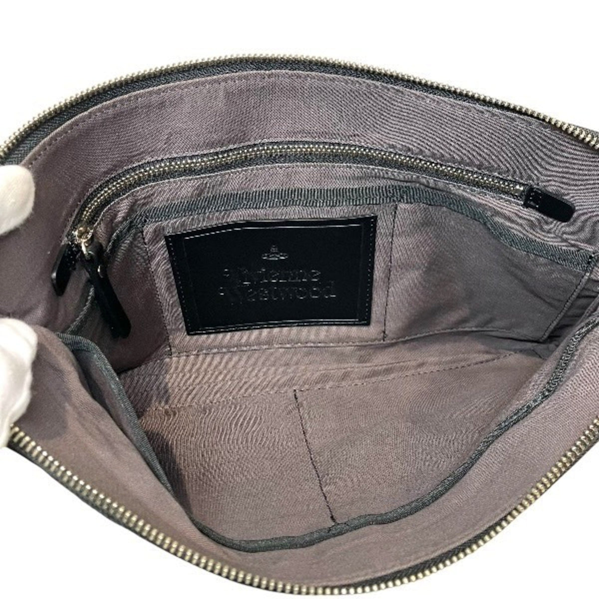 Vivienne Westwood Black Leather Nylon Clutch Bag Handbag (Pre-Owned)