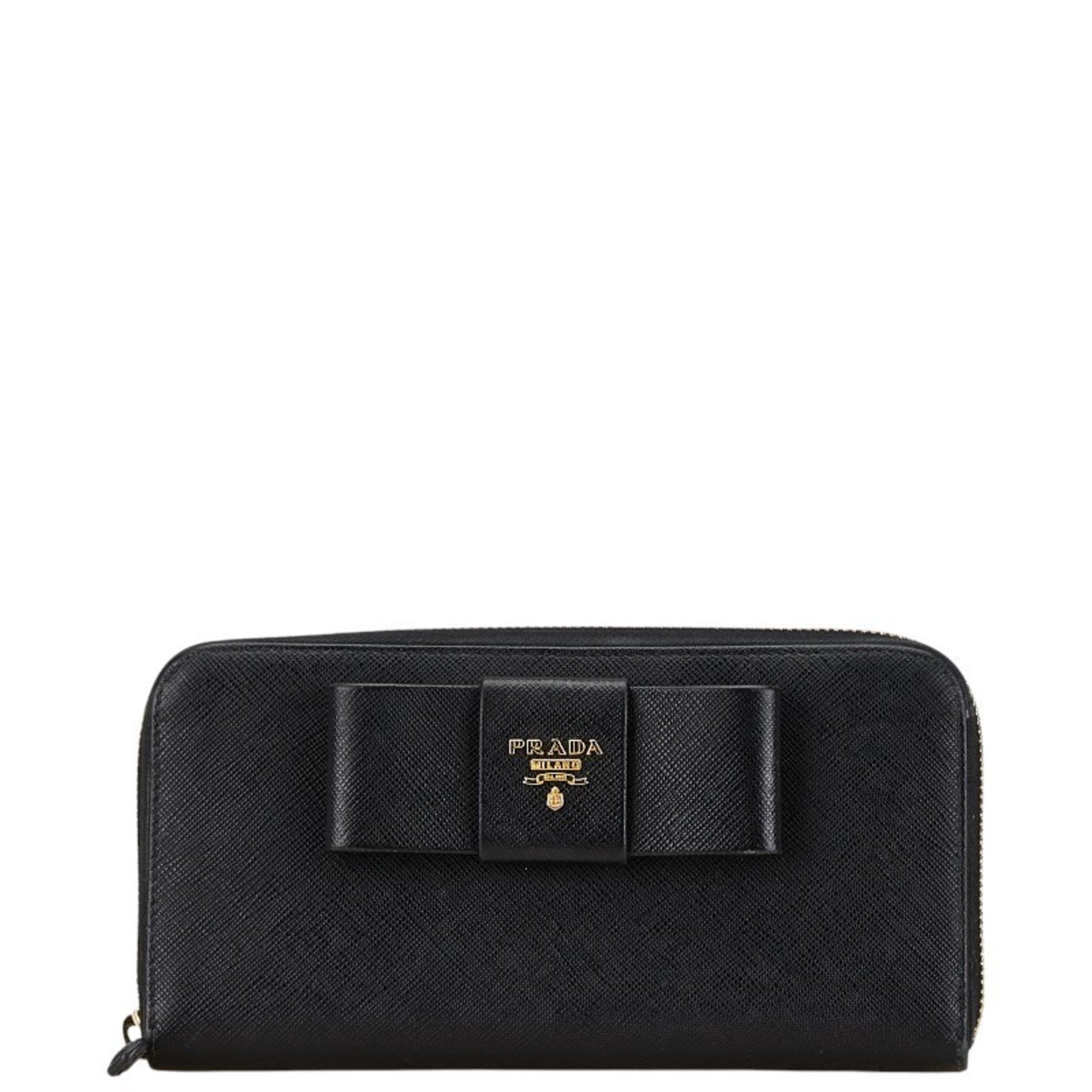 Prada Black Leather Long Wallet (Bi-Fold) (Pre-Owned)