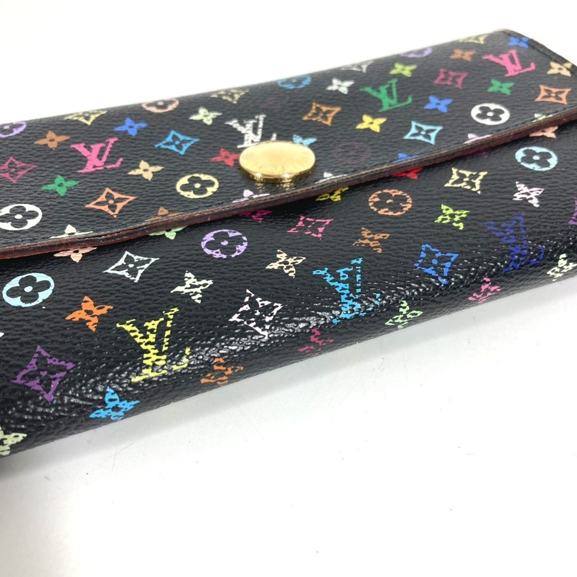 Louis Vuitton Black Multi-Color Purple Monogram Multicolore Canvas Long Wallet (Bi-Fold) (Pre-Owned)