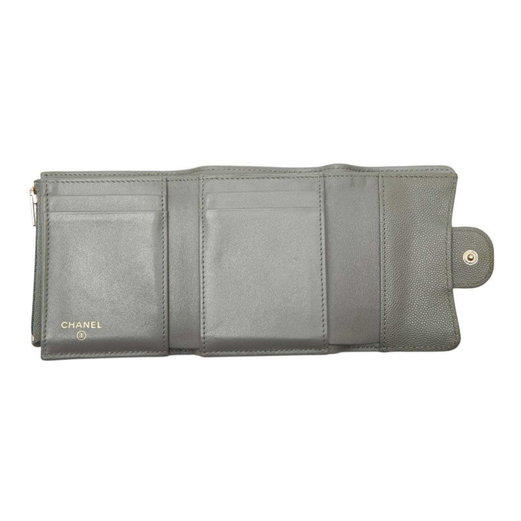 Chanel Gray Grained Calfskin Wallet (Tri-Fold) (Pre-Owned)