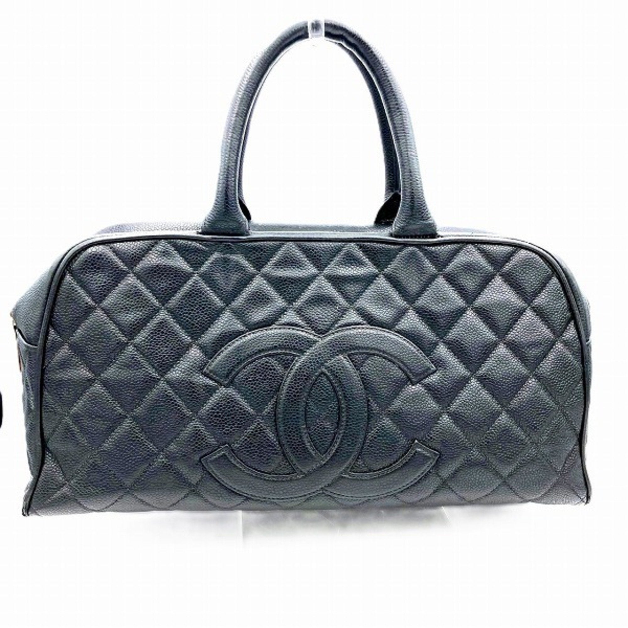 Chanel Black Grained Calfskin Boston Bag Handbag (Pre-Owned)