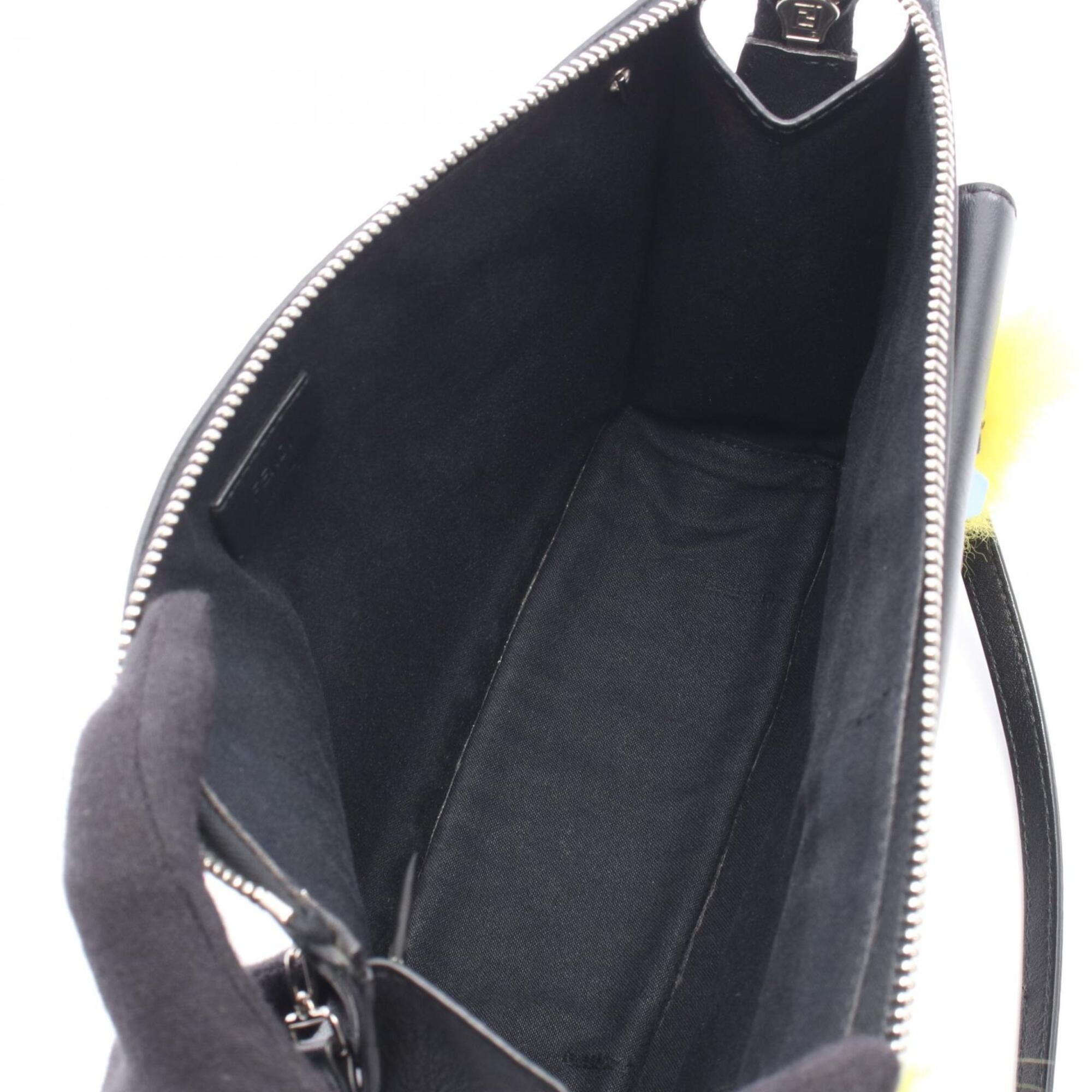 Fendi Black Multi-Color Yellow Leather Fur Handbag Shoulder Bag (Pre-Owned)