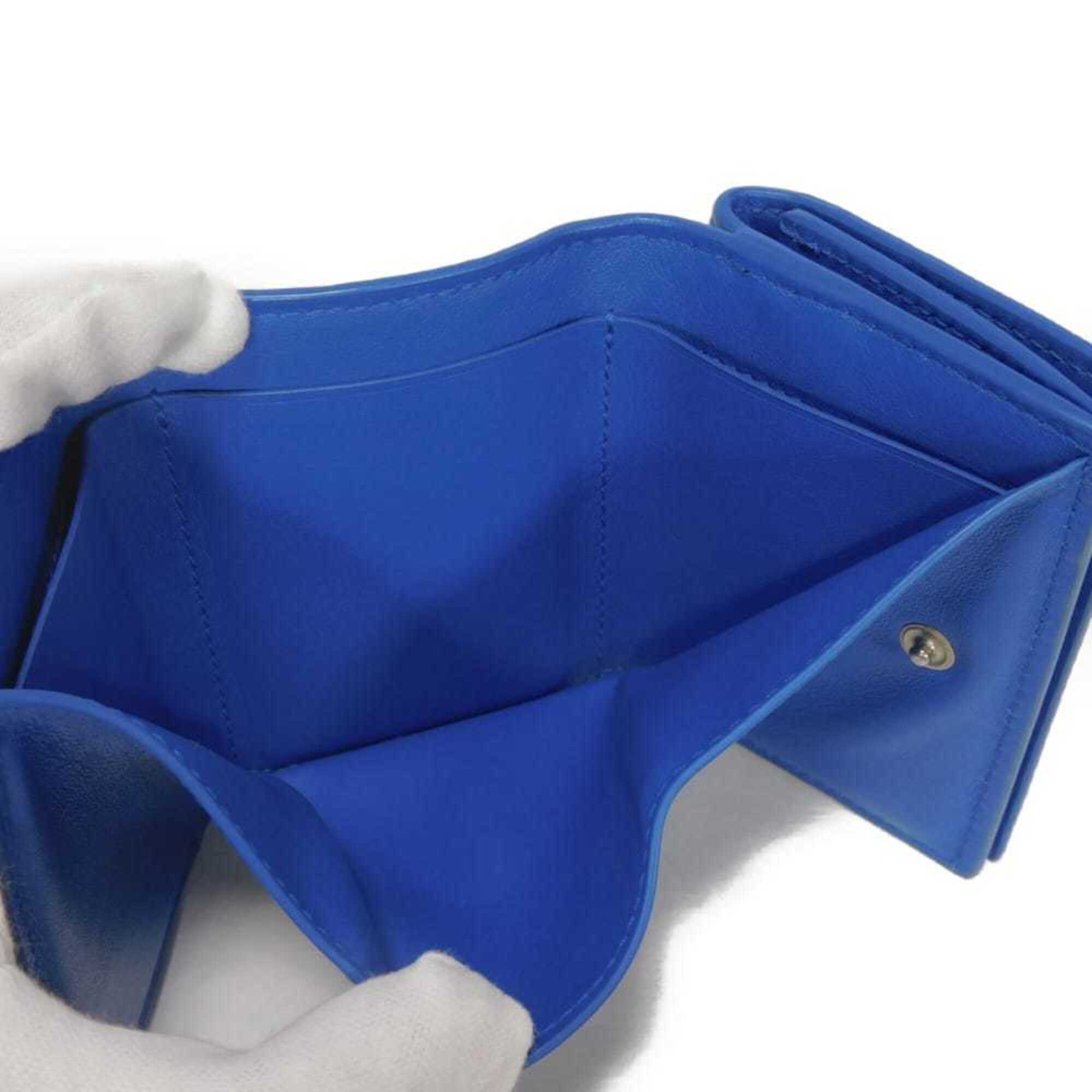 Bottega Veneta Intrecciato Blue Leather Wallet (Tri-Fold) (Pre-Owned)