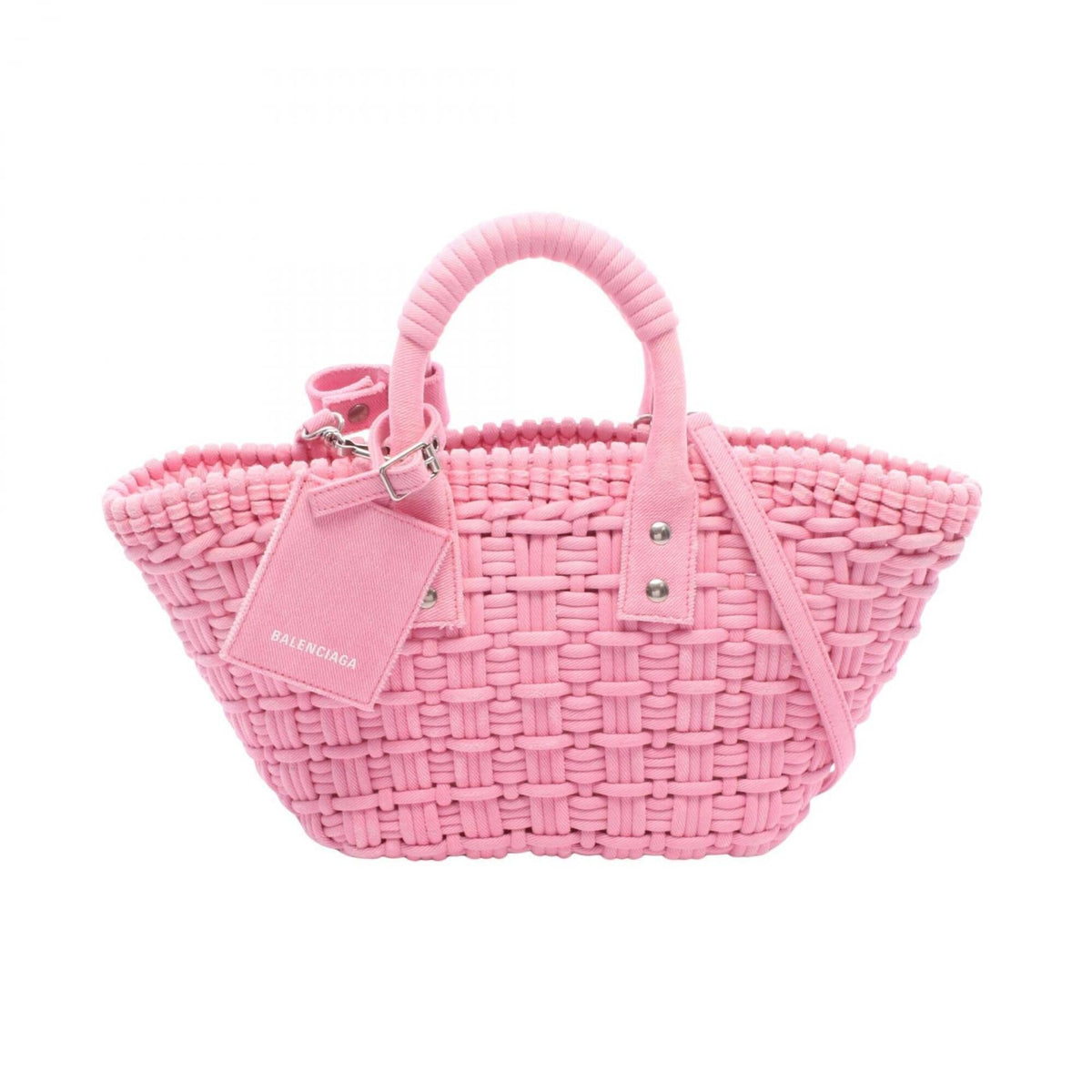 Balenciaga Pink Canvas Basket Handbag Tote Bag (Pre-Owned)