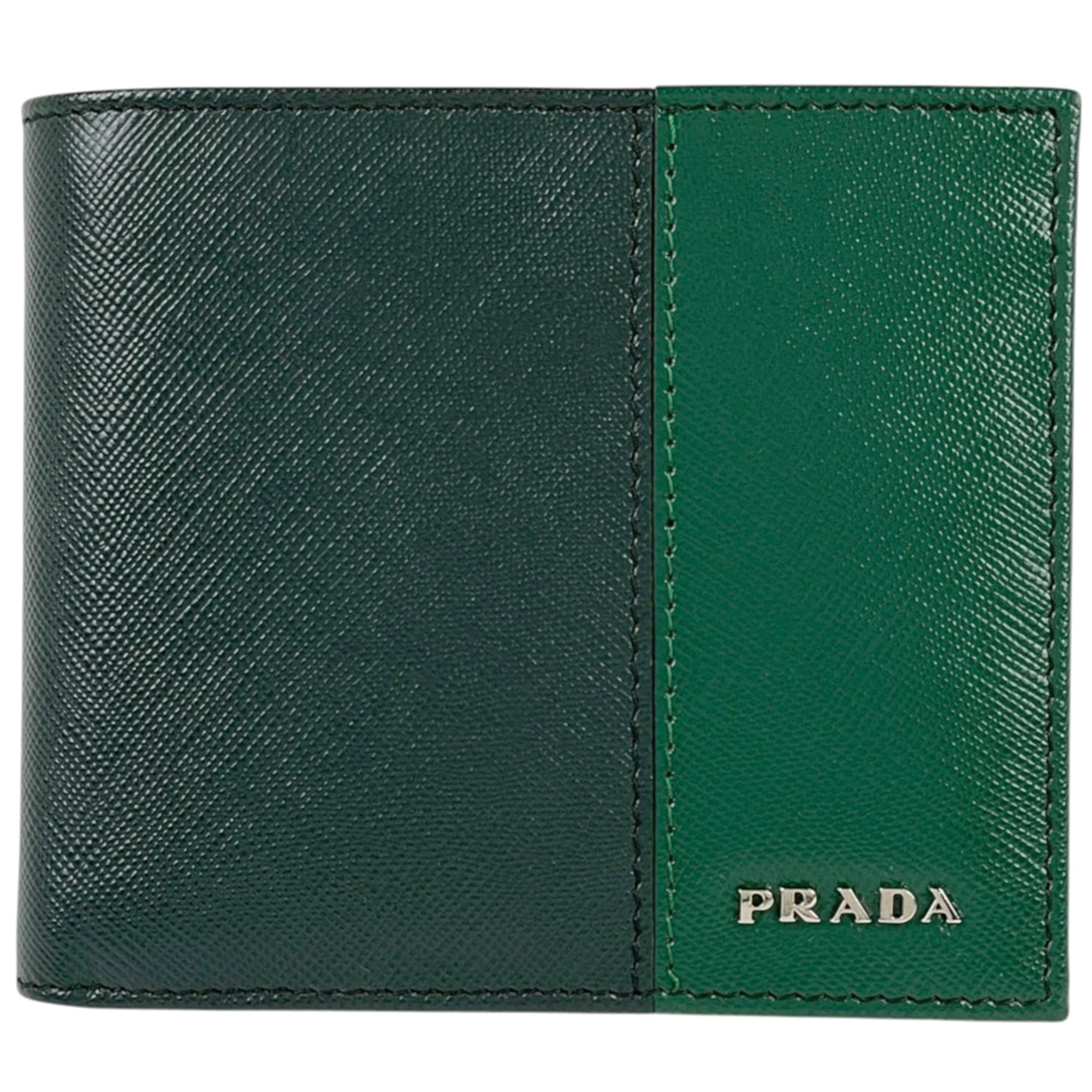 Prada Green Saffiano Triangle Leather Wallet (Bi-Fold) (Pre-Owned)