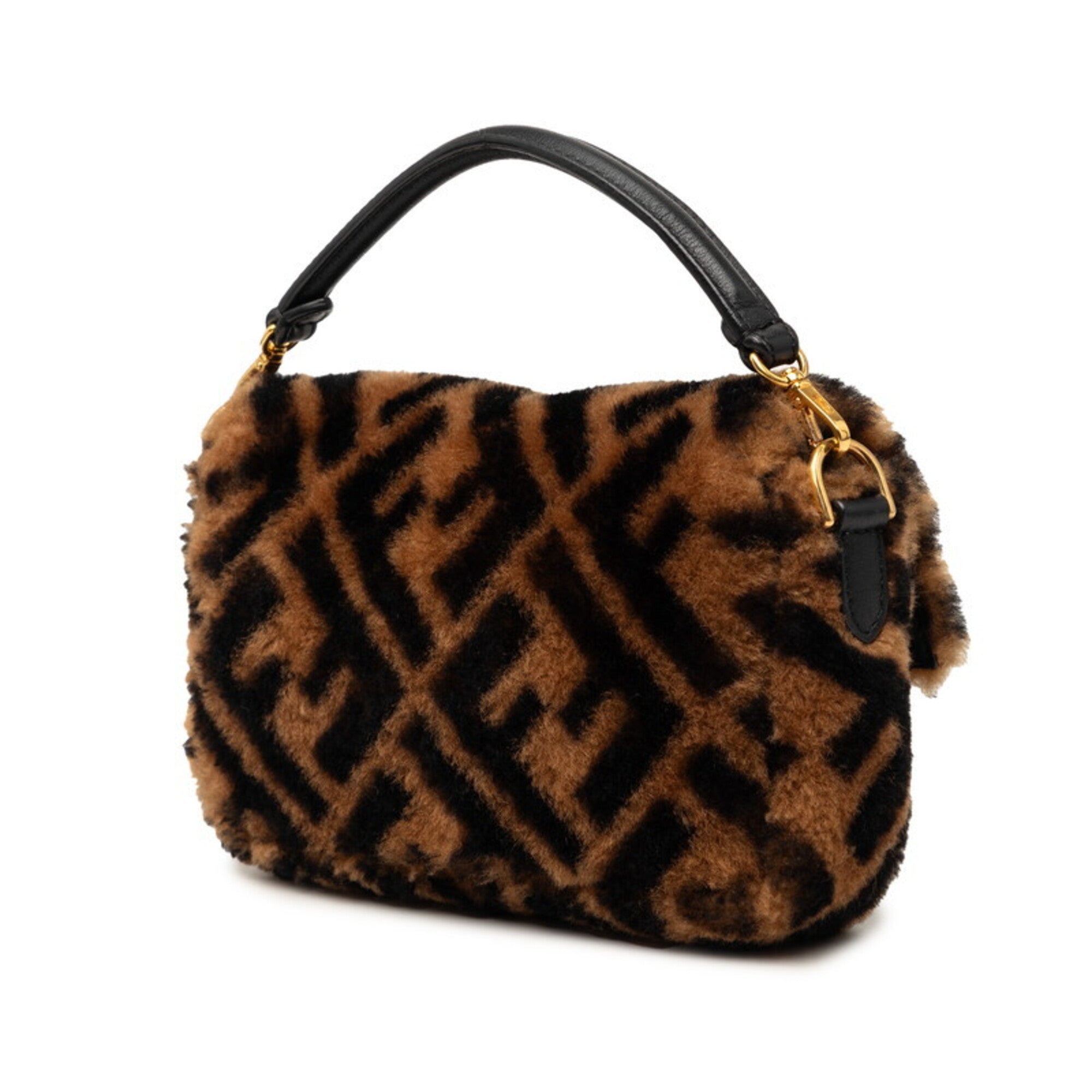 Fendi Zucca Brown Leather Handbag Shoulder Bag (Pre-Owned)
