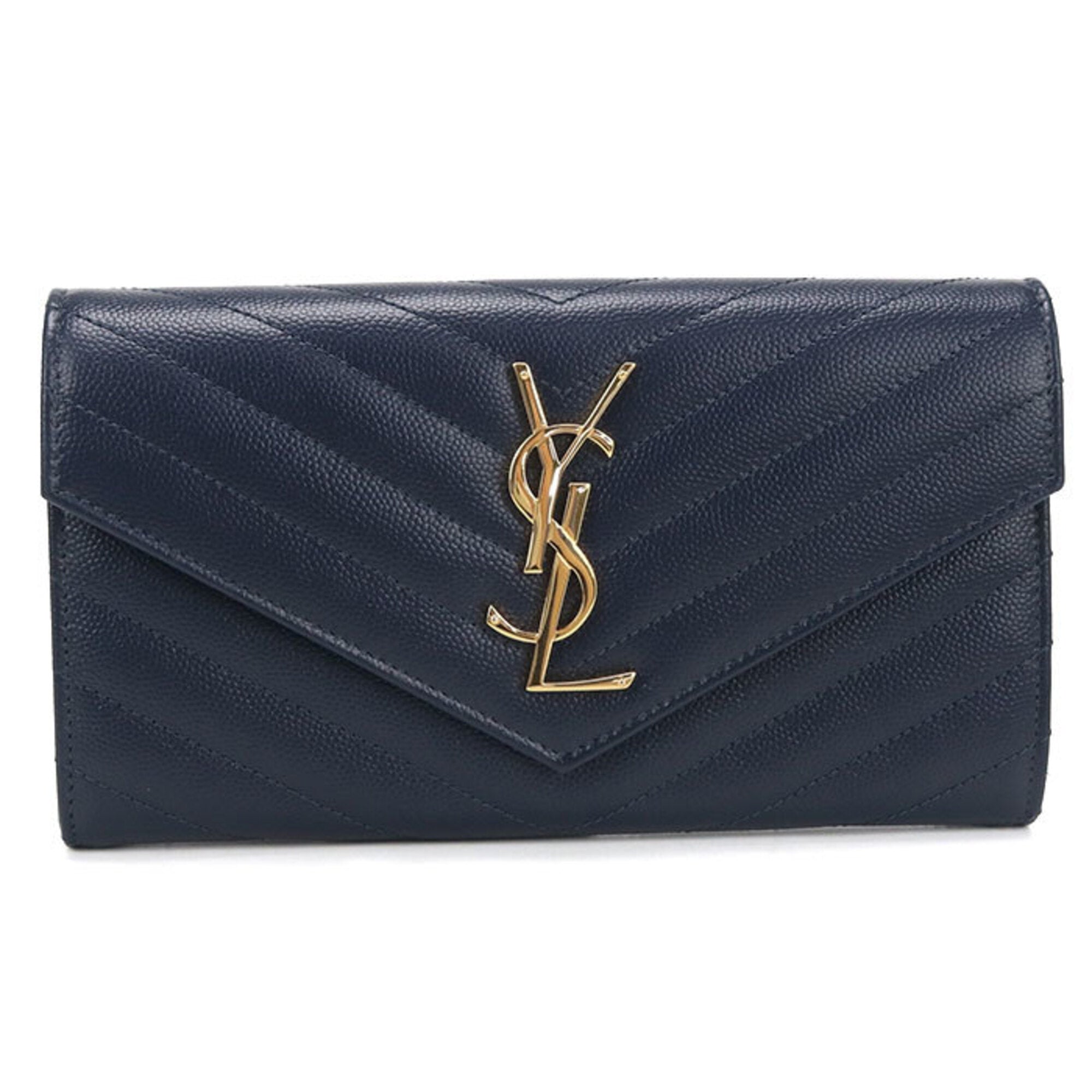 Saint Laurent Navy Leather Long Wallet (Bi-Fold) (Pre-Owned)