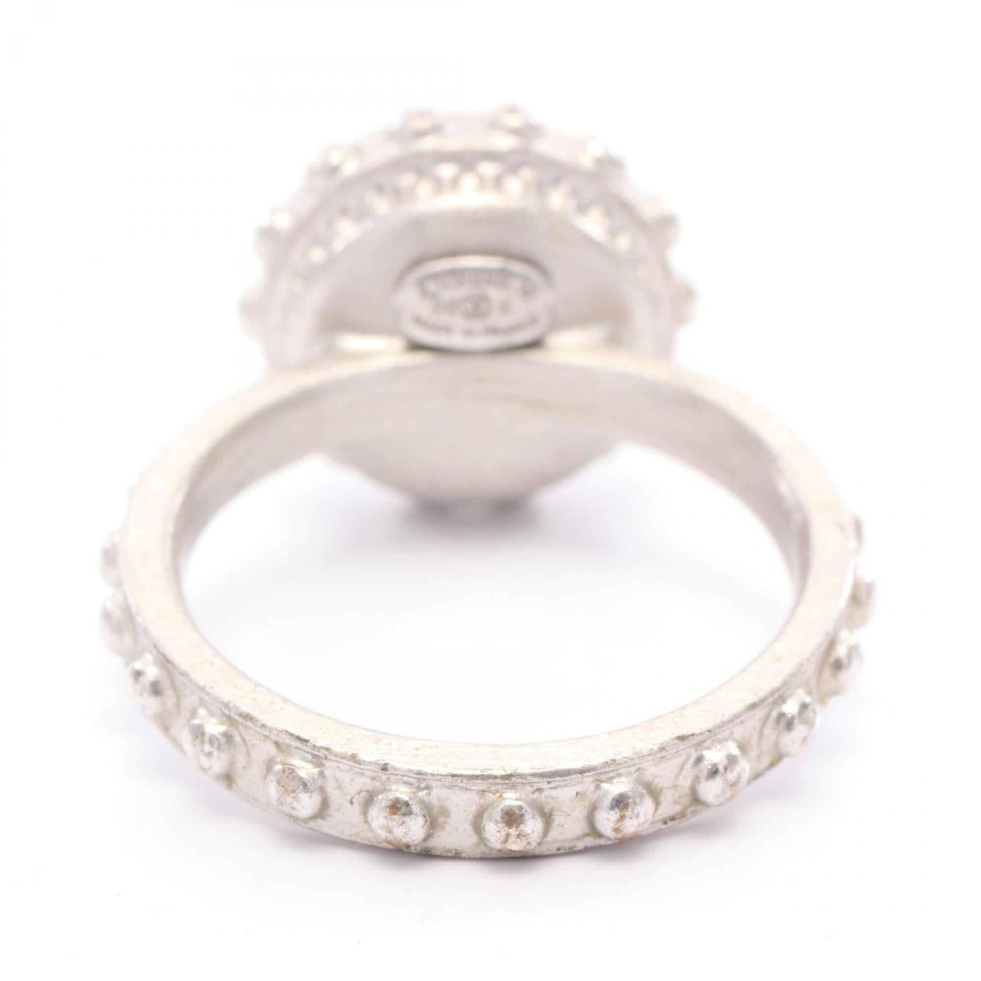 Chanel Silver Clear Pink Rhinestone Stainless Steel Band Ring (Pre-Owned)