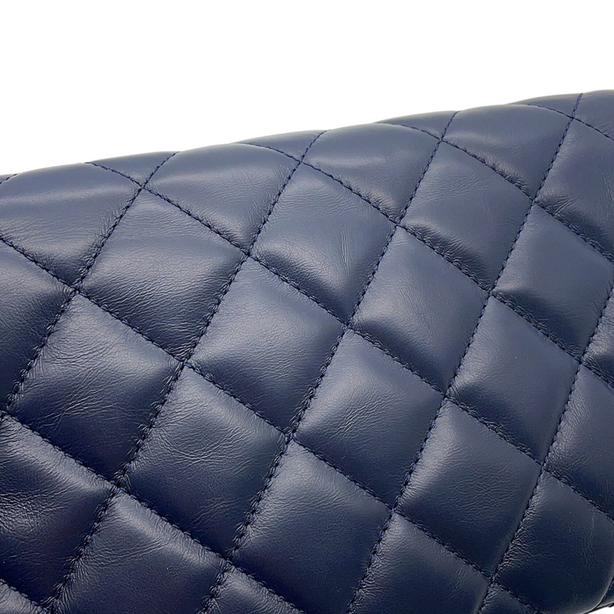 Chanel Navy Leather Handbag Shoulder Bag (Pre-Owned)