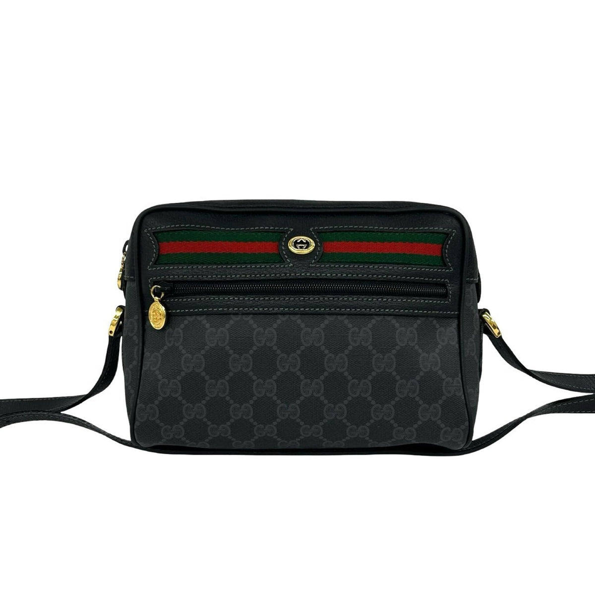 Gucci Black Green Red Color Leather Pvc Shoulder Bag (Pre-Owned)