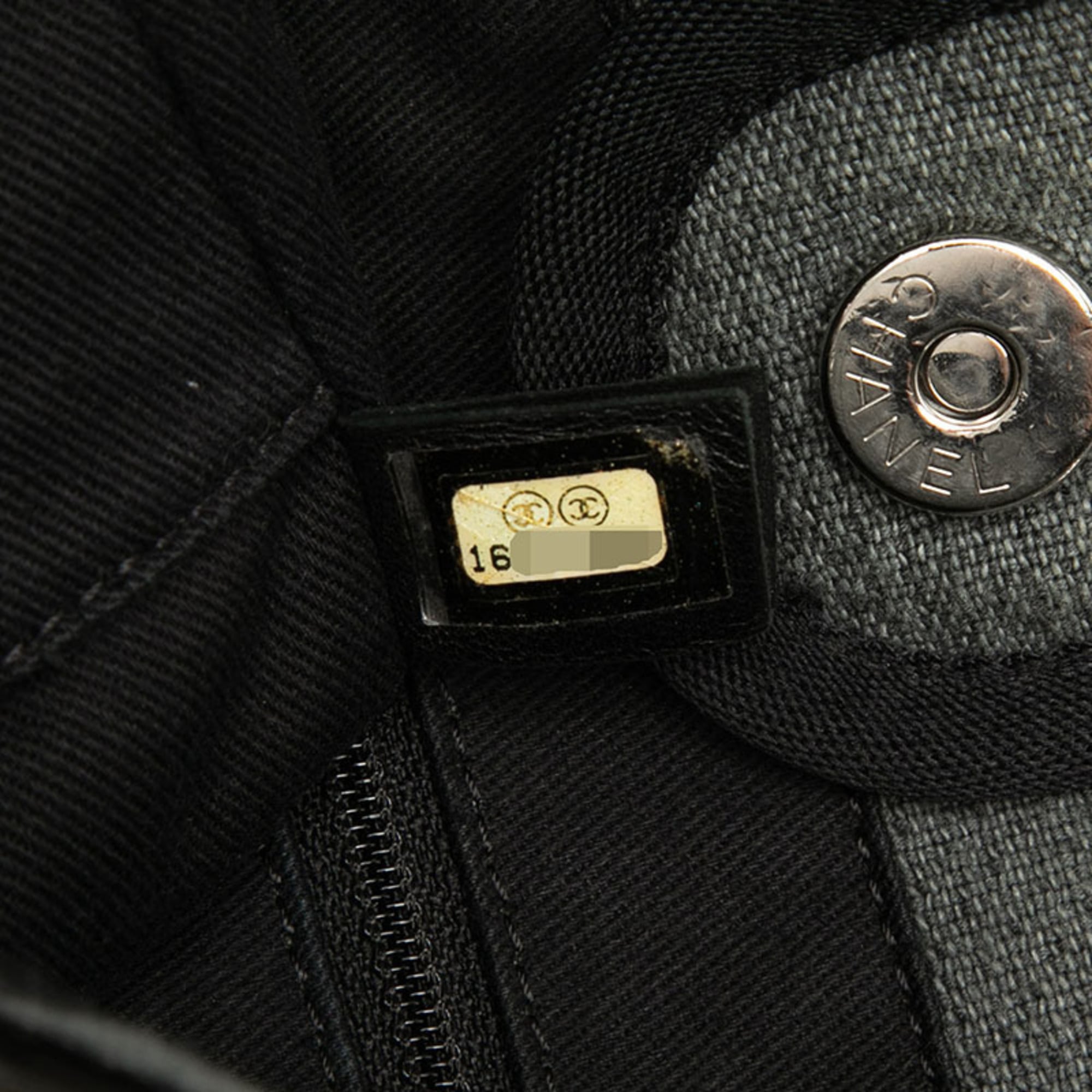 Chanel Black Gray Canvas Leather Shoulder Bag Tote Bag (Pre-Owned)
