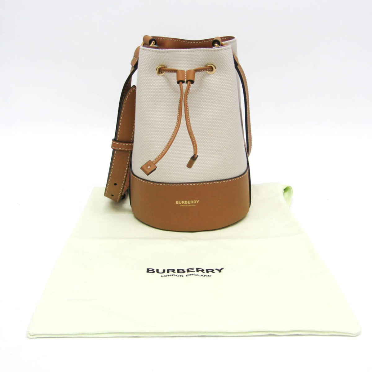 Burberry Brown Light Beige Cotton Canvas Leather Shoulder Bag (Pre-Owned)