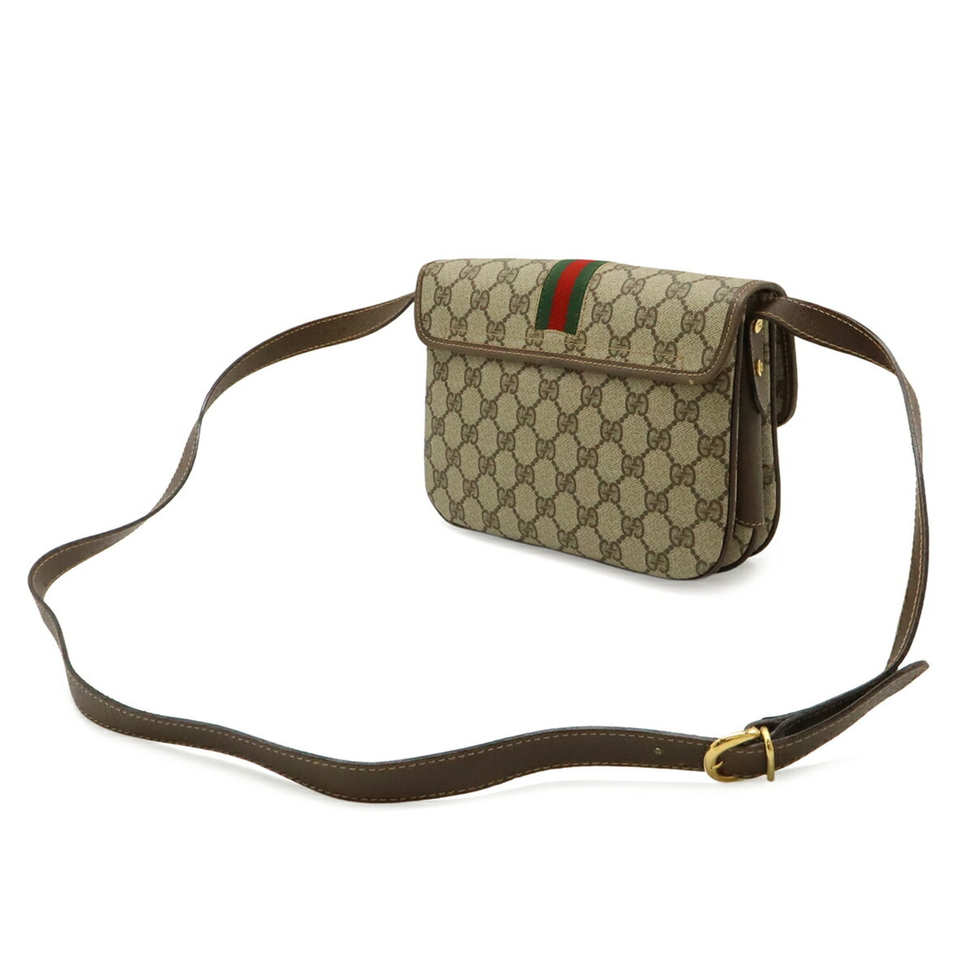 Gucci Beige Brown Green Red Color White Gg Plus Pochette Shoulder Bag (Pre-Owned)