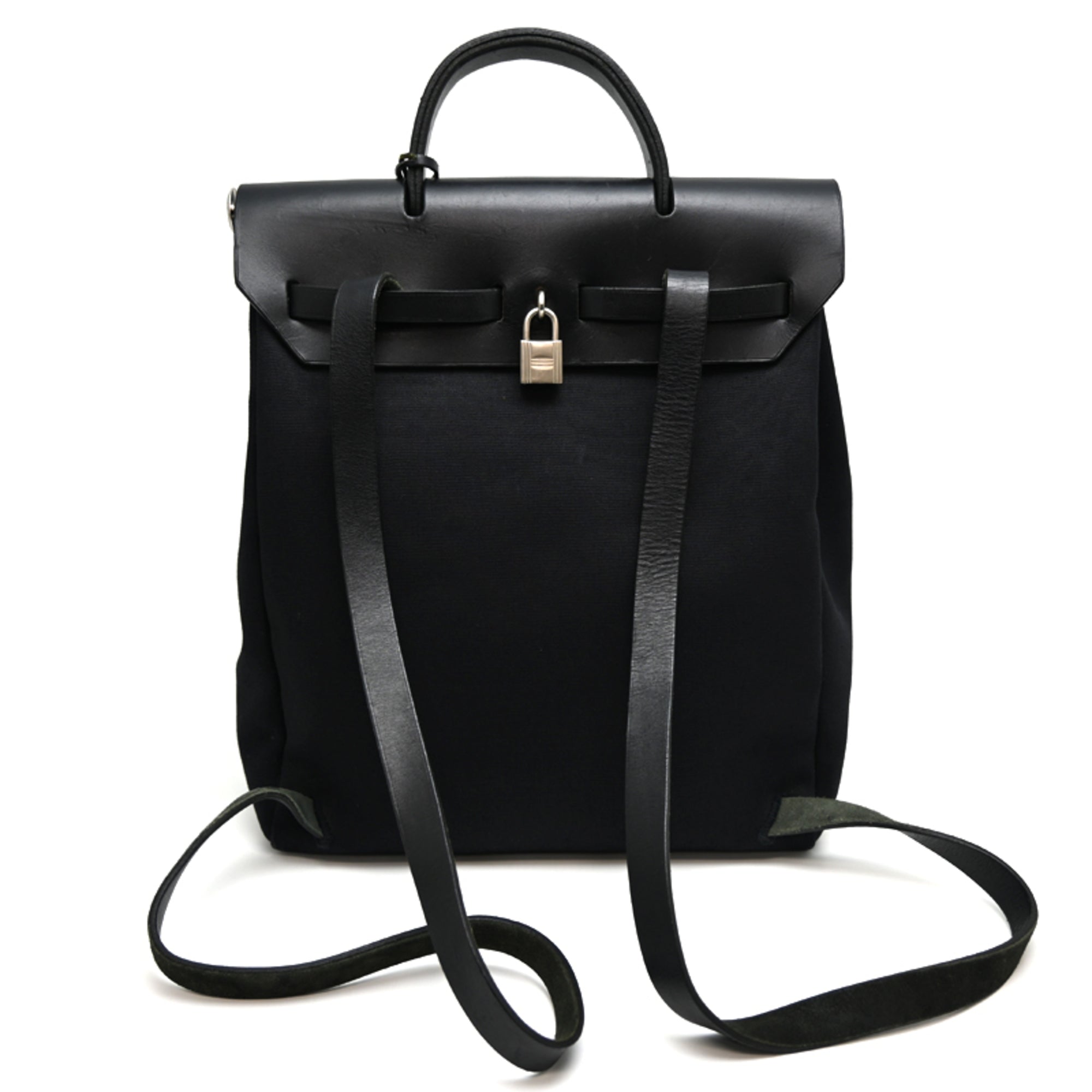 Hermes Black Toile Officier Leather Handbag Shoulder Bag (Pre-Owned)