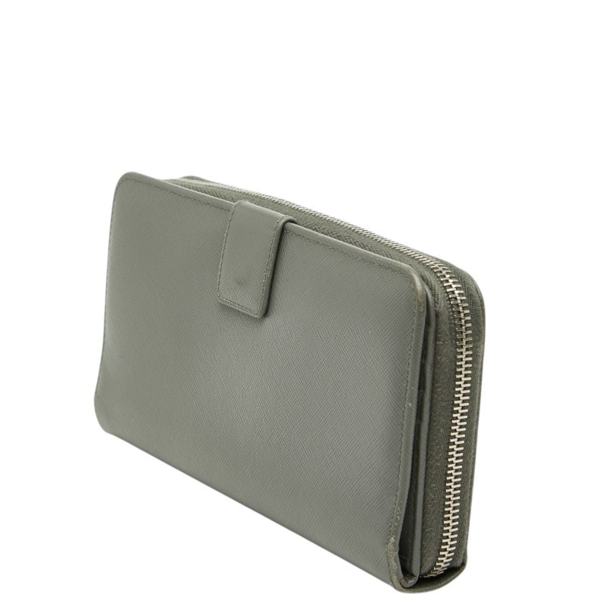 Prada Gray Saffiano Triangle Leather Long Wallet (Bi-Fold) (Pre-Owned)