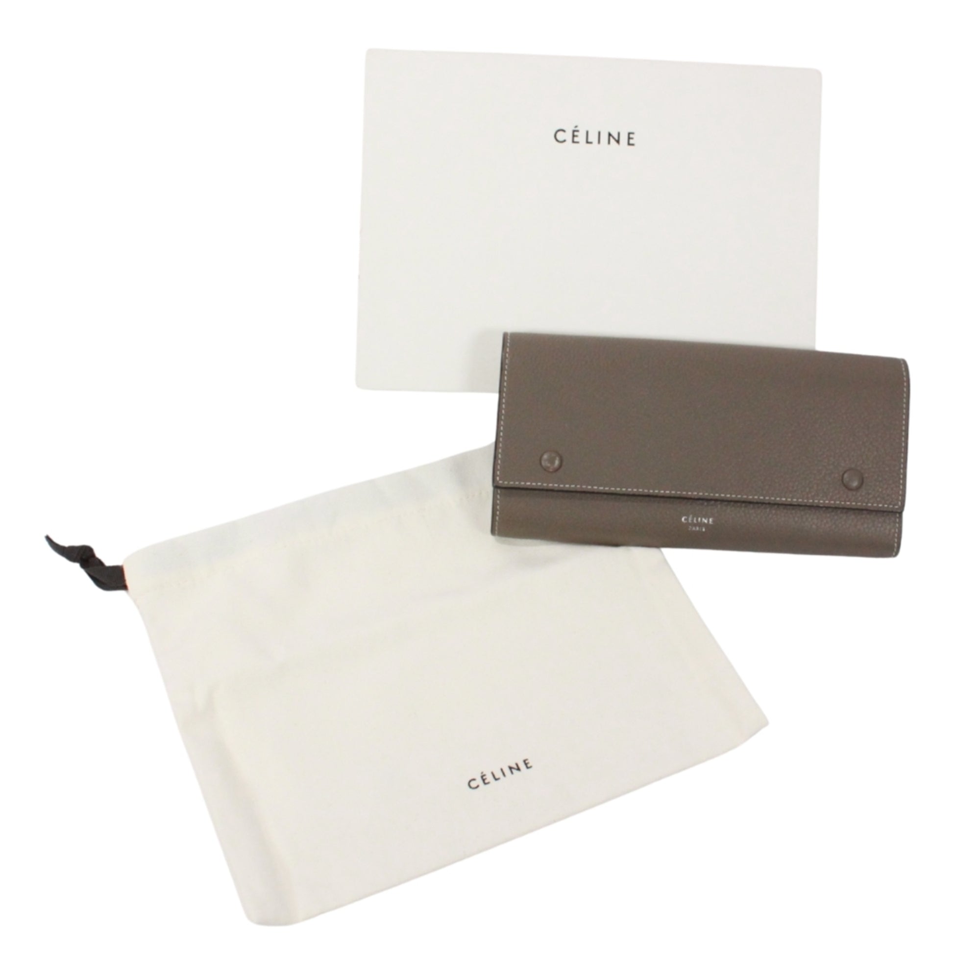 Celine Grayish Yellow Leather Long Wallet (Bi-Fold) (Pre-Owned)