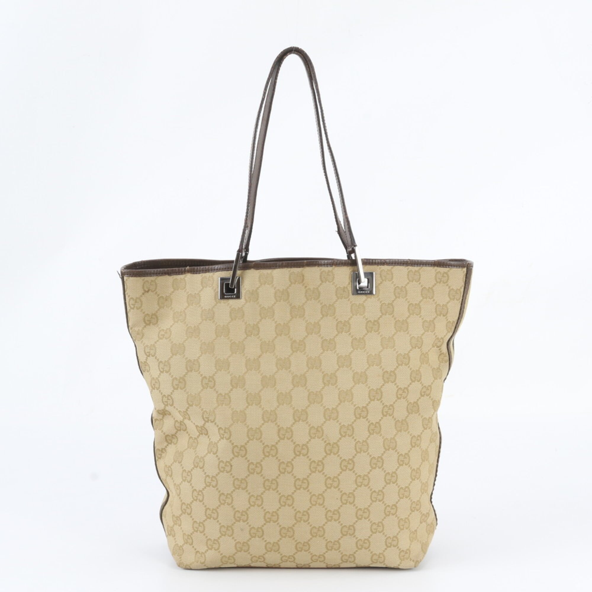 Gucci Gg Canvas Beige Gg Canvas Leather Shoulder Bag Tote Bag (Pre-Owned)