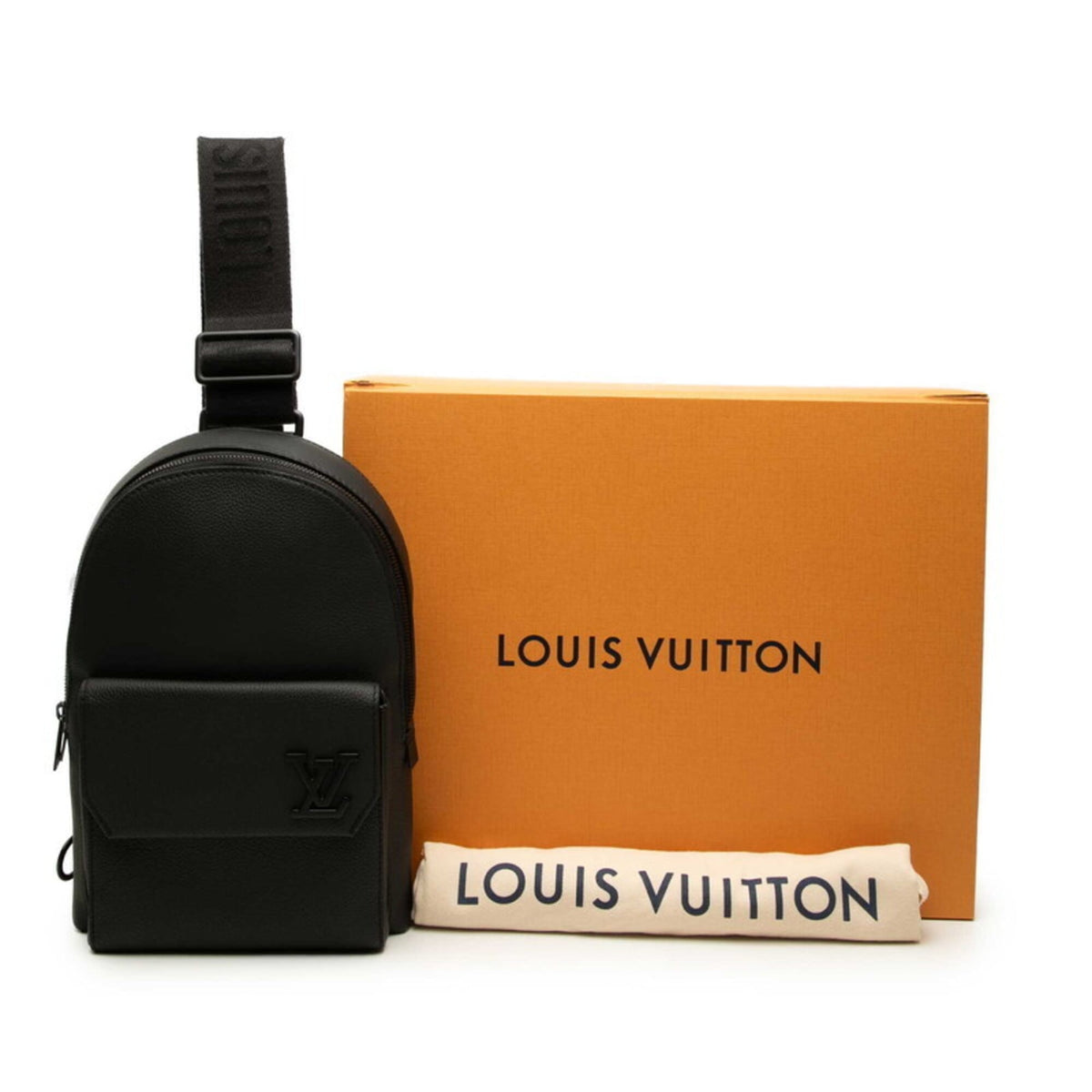 Louis Vuitton Black Leather Shoulder Bag Sling Bag (Pre-Owned)