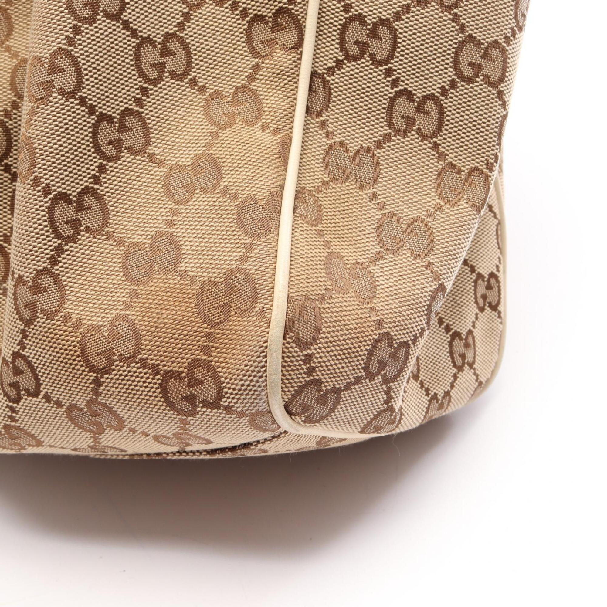 Gucci Beige White Canvas Leather Handbag Tote Bag (Pre-Owned)